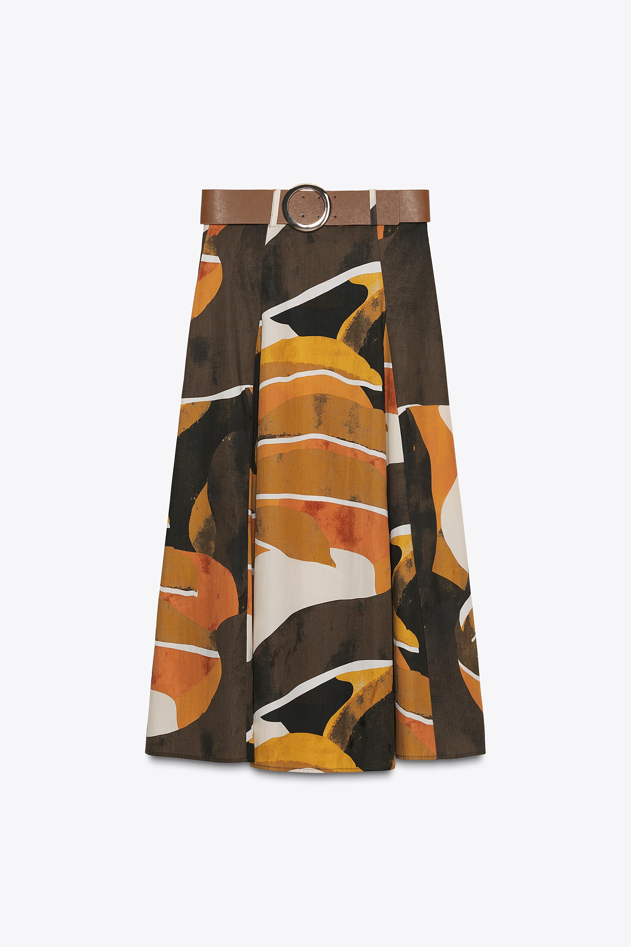 PRINTED POPLIN BELTED SKIRT