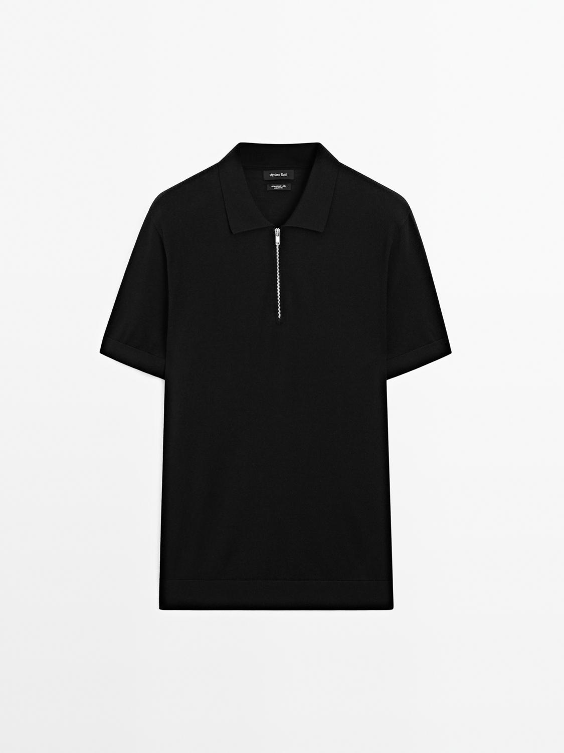 Knit polo shirt with zip collar