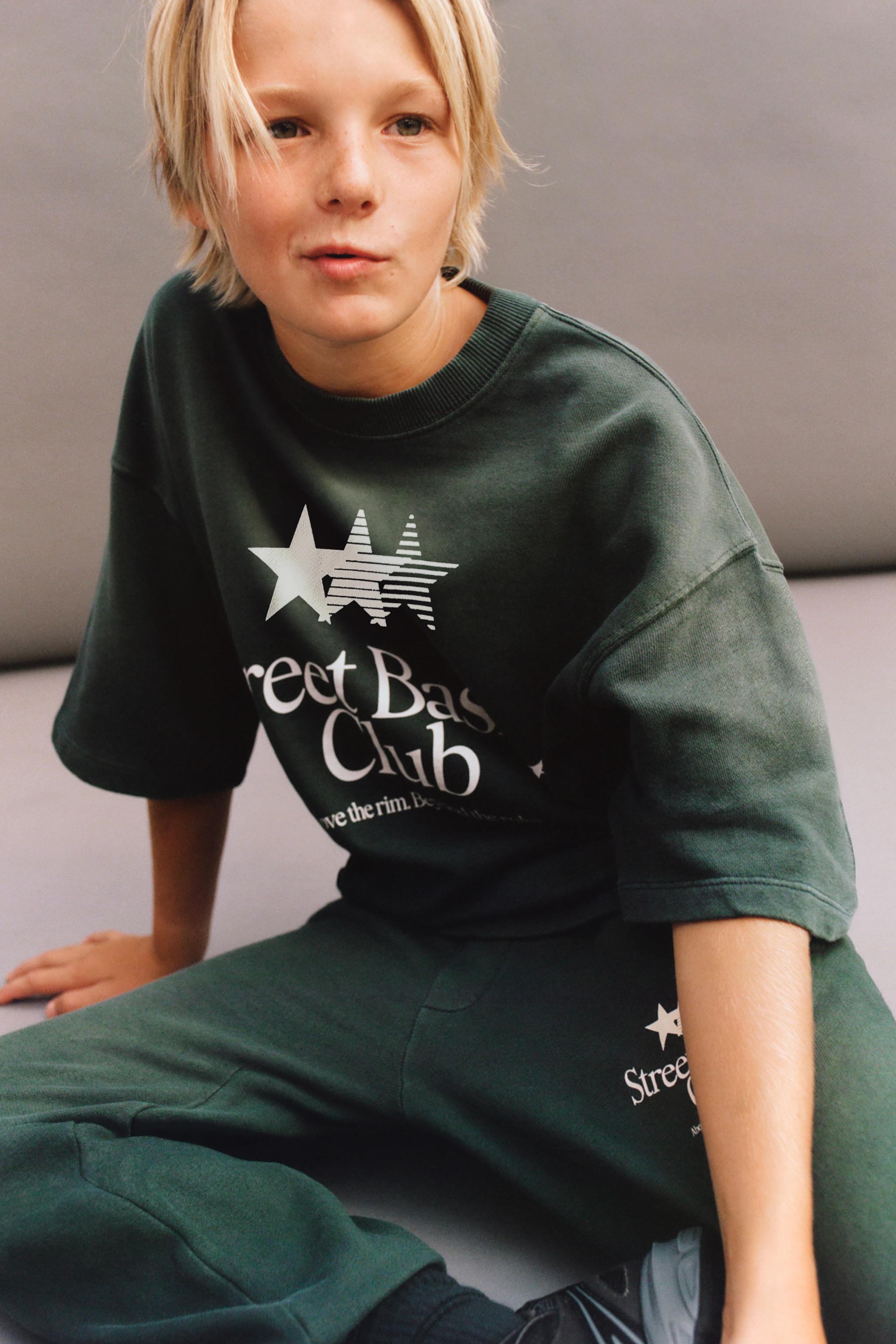 WASHED EFFECT TEXT T-SHIRT AND JOGGER PANTS SET