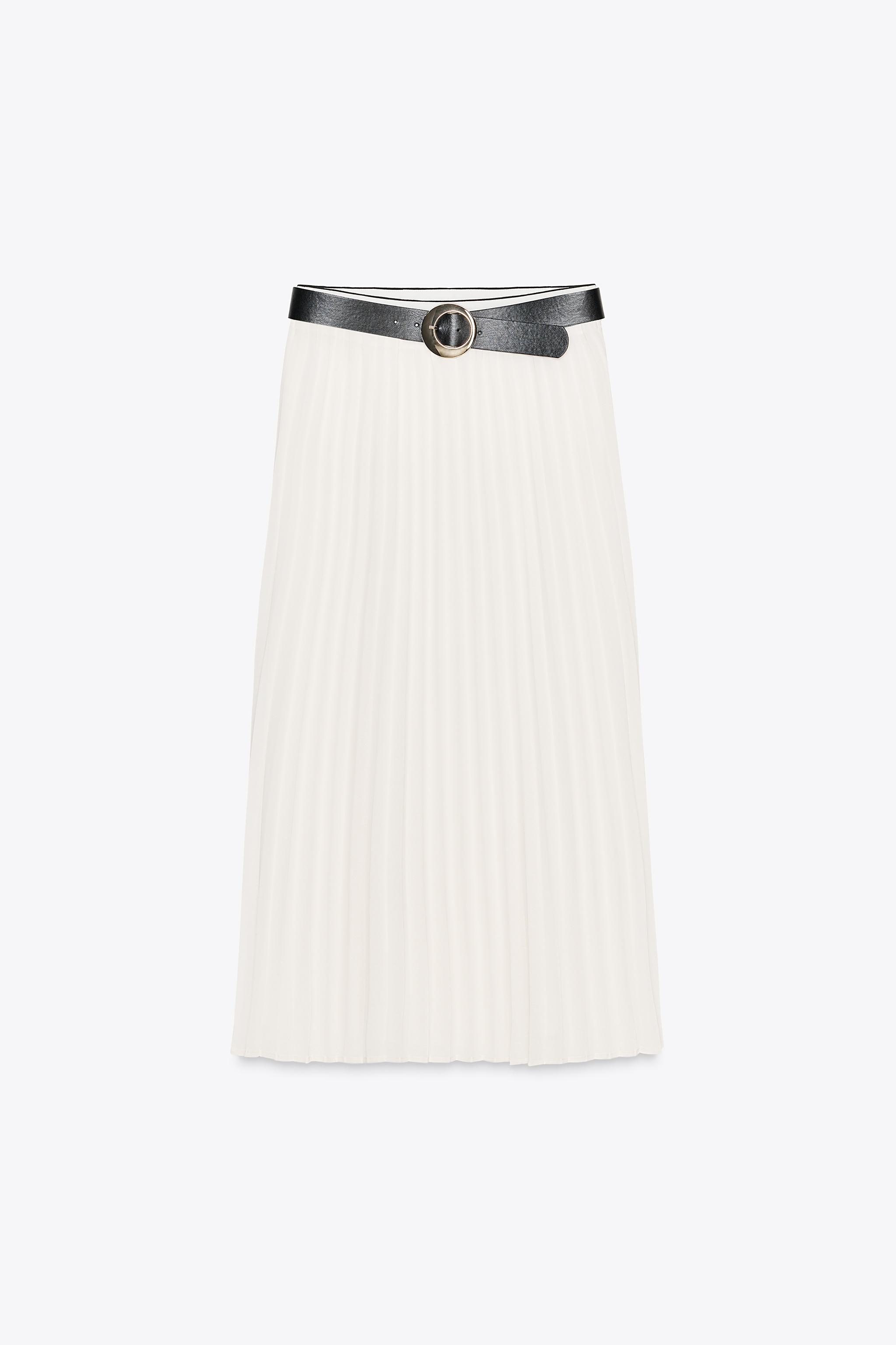 BELTED PLEATED MIDI SKIRT