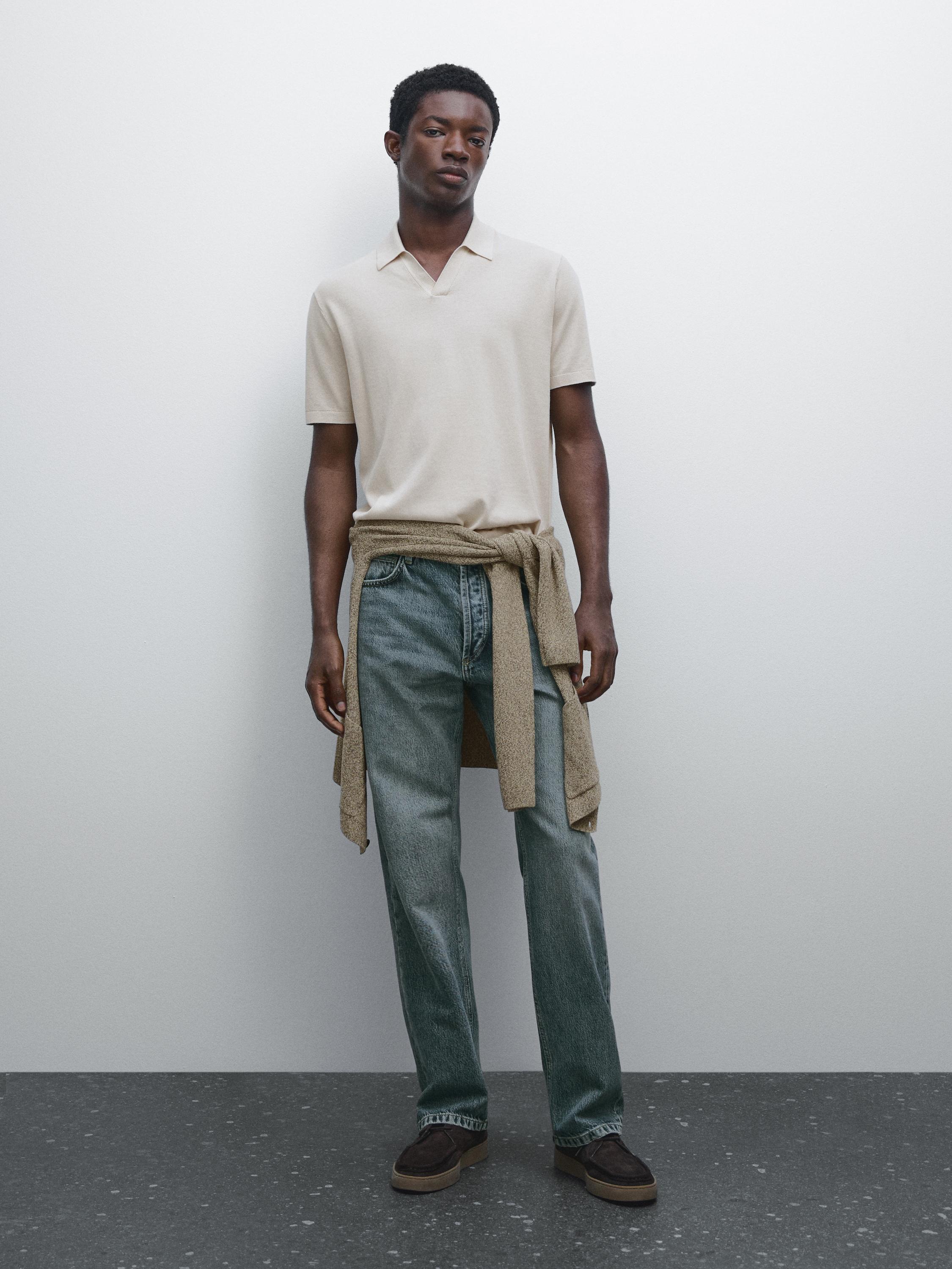 Short sleeve cotton knit polo shirt