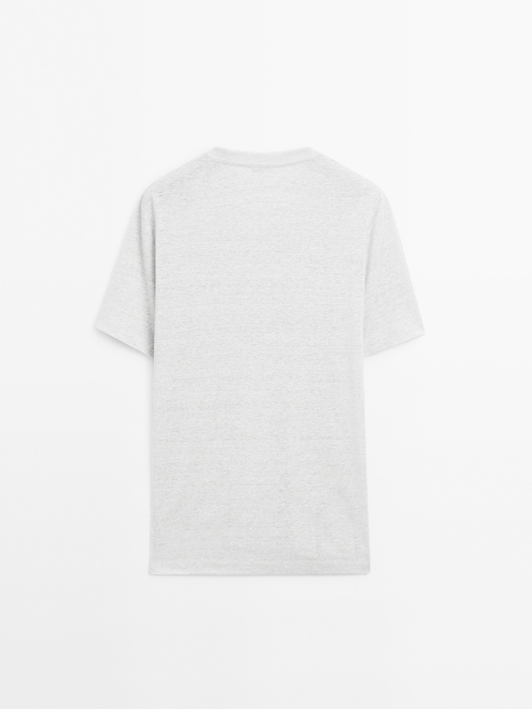 Linen blend contrast knit T-shirt
