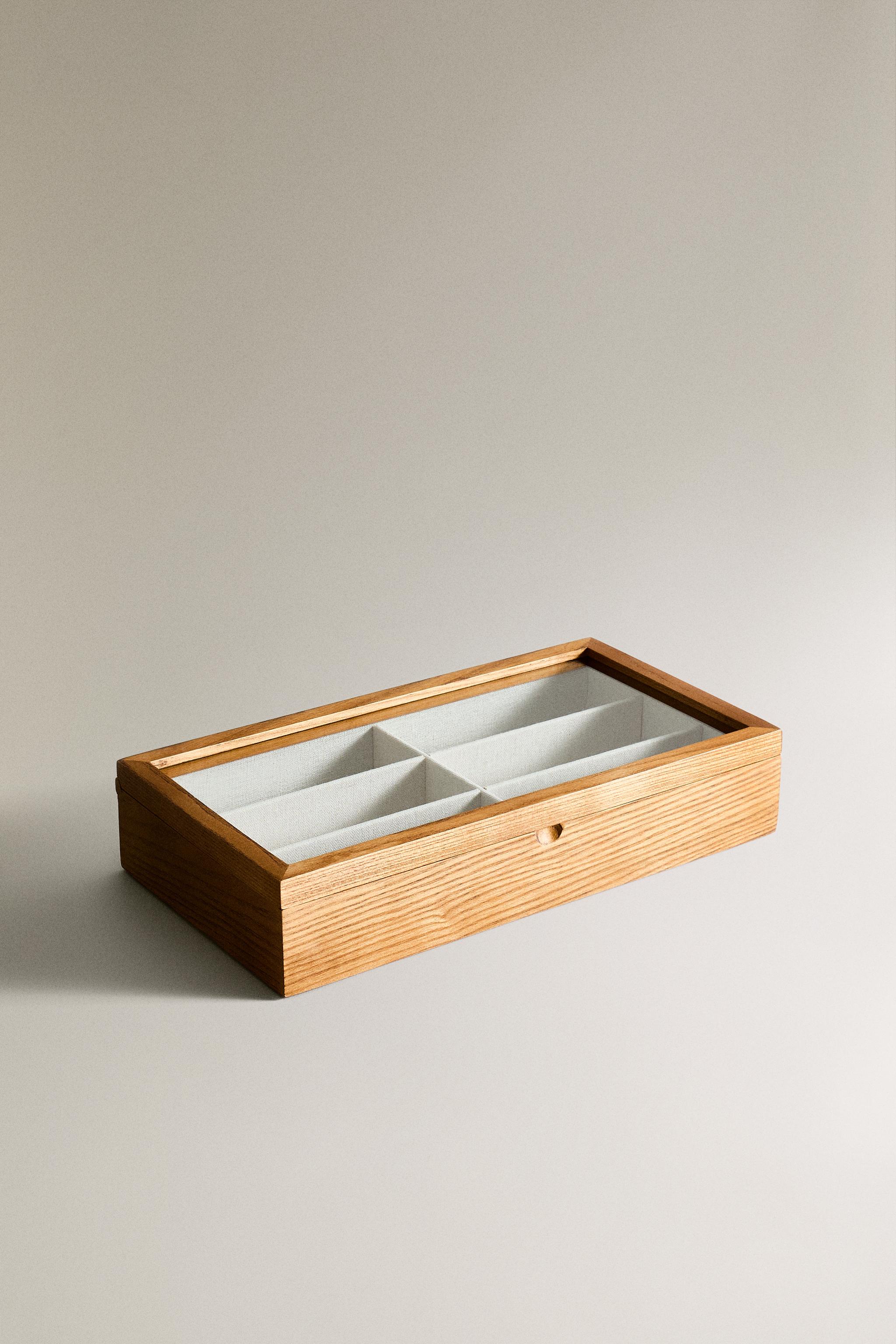 WOODEN JEWELRY AND GLASSES STORAGE BOX