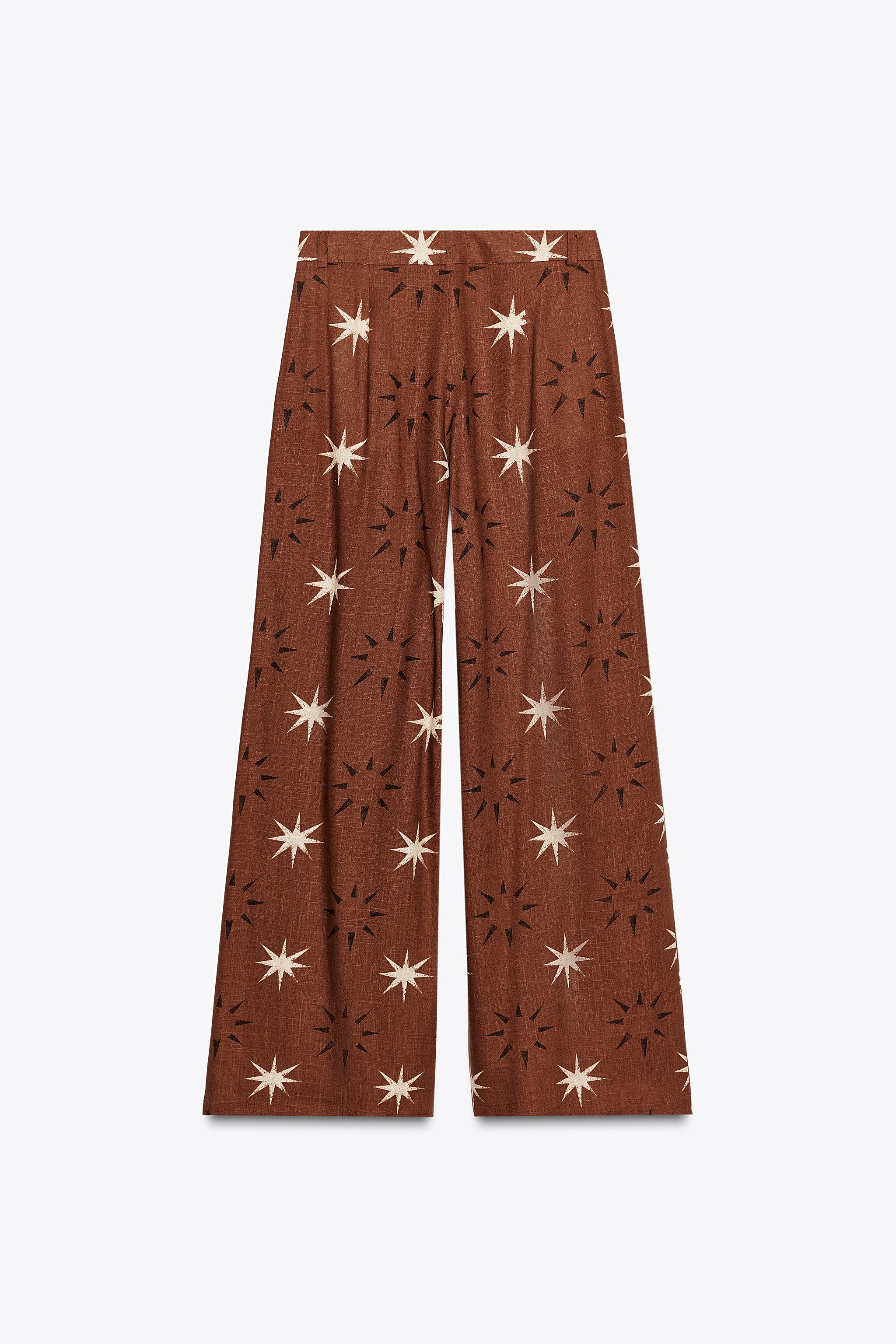 SUN PRINT LINEN WIDE LEG PANTS