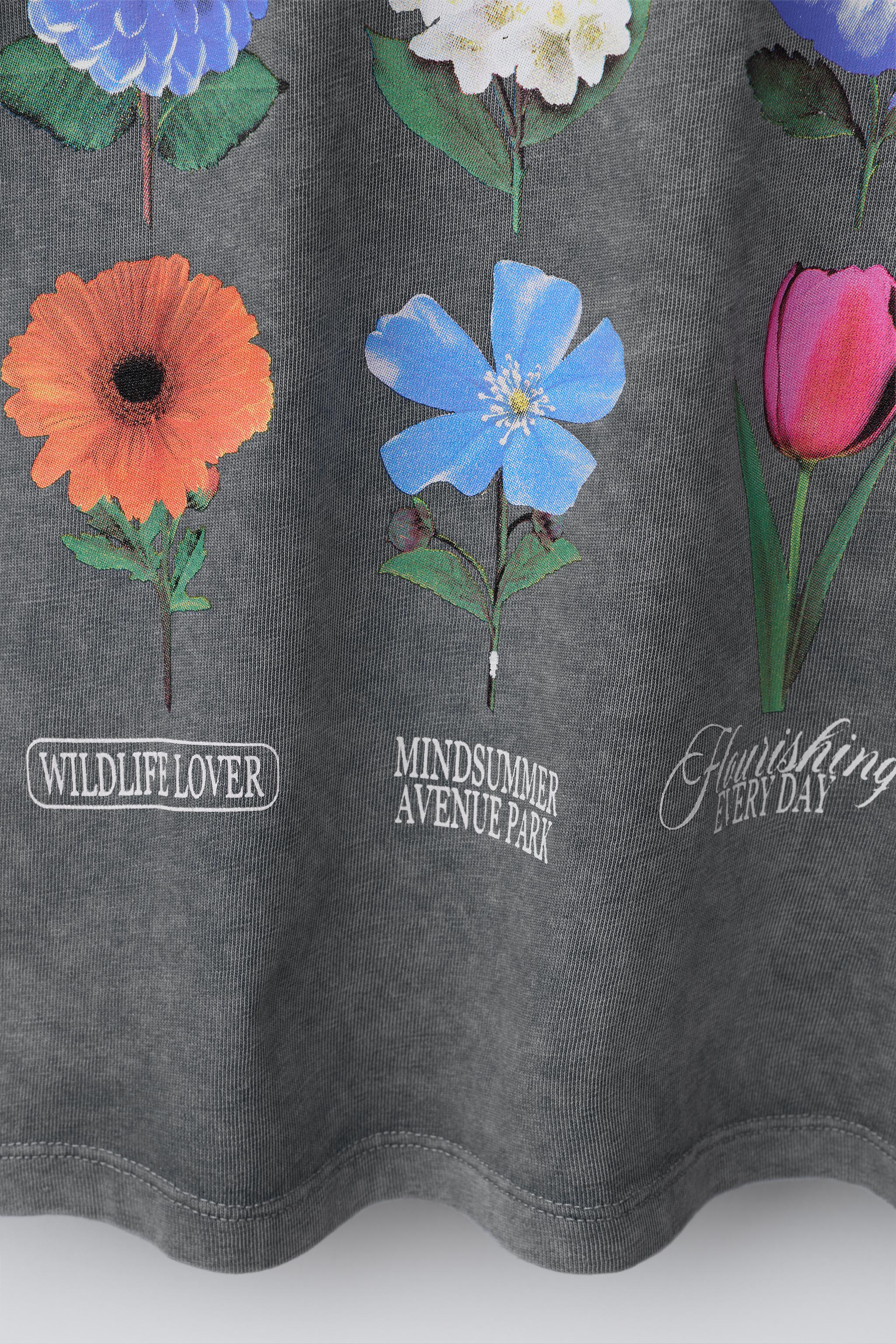 GARMENT DYE WASHED EFFECT FLORAL T-SHIRT