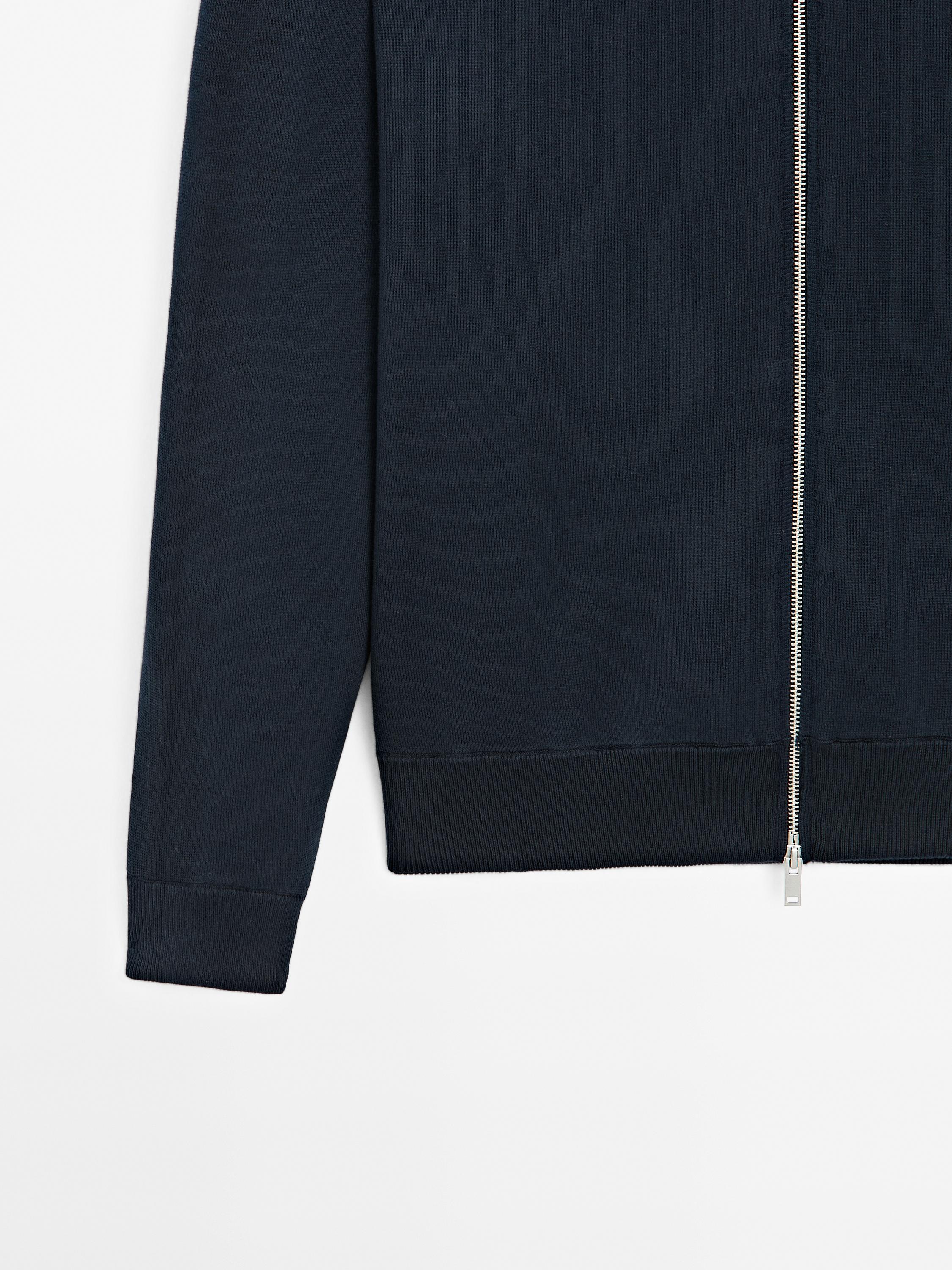 Cotton blend zip-up knit cardigan