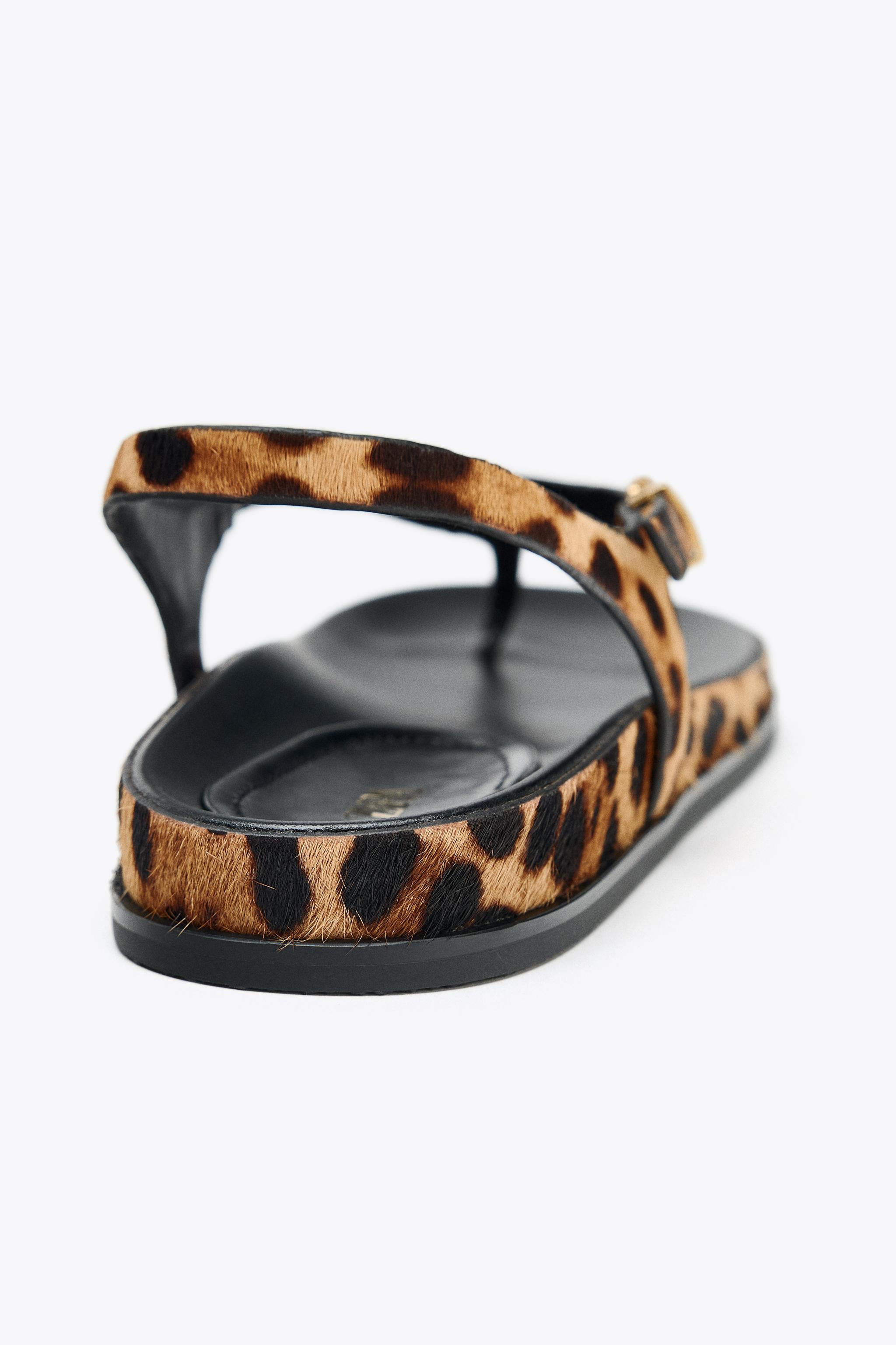 ANIMAL PRINT FUR LEATHER SANDALS