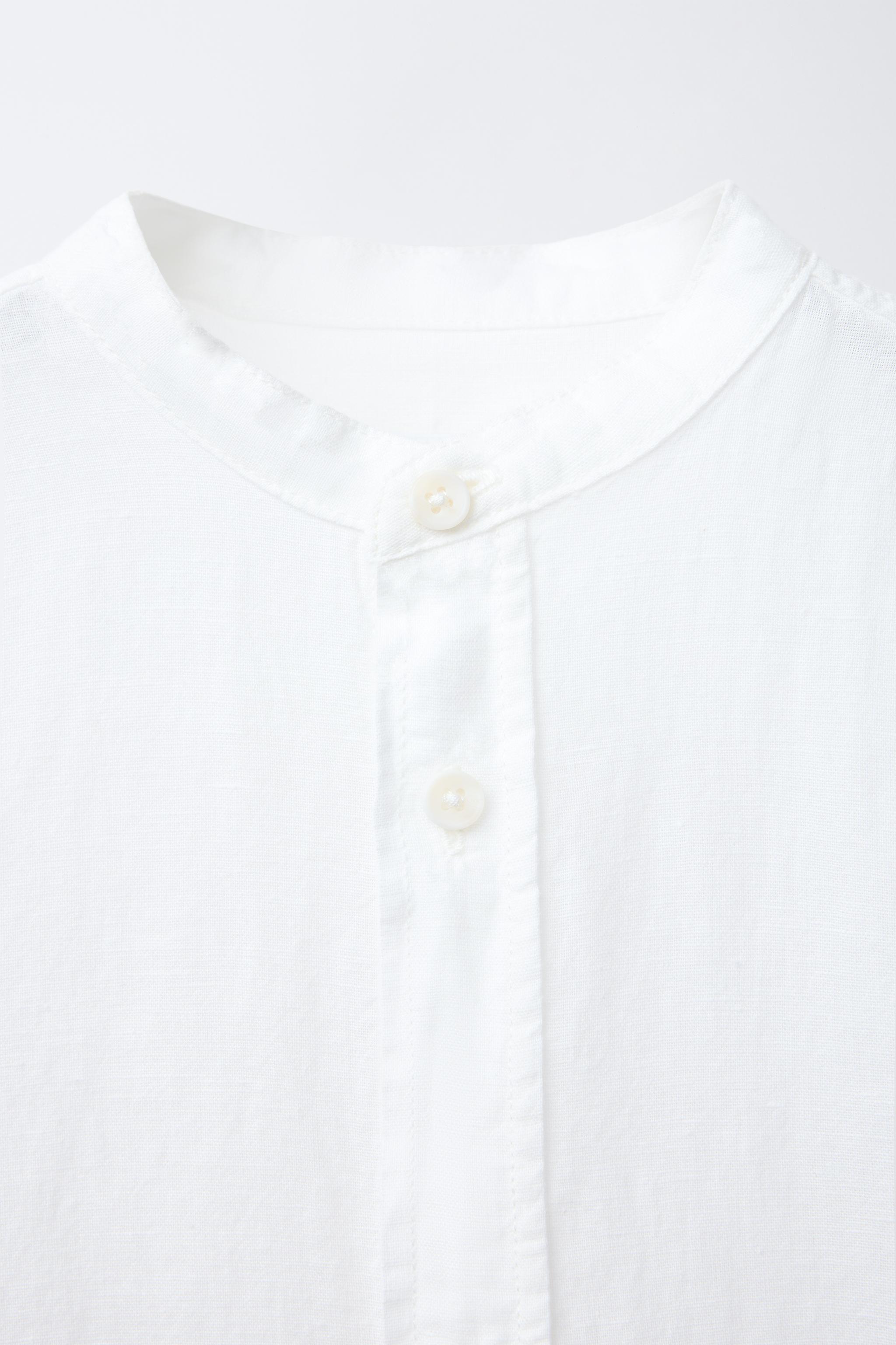 LINEN COTTON MANDARIN COLLAR SHIRT