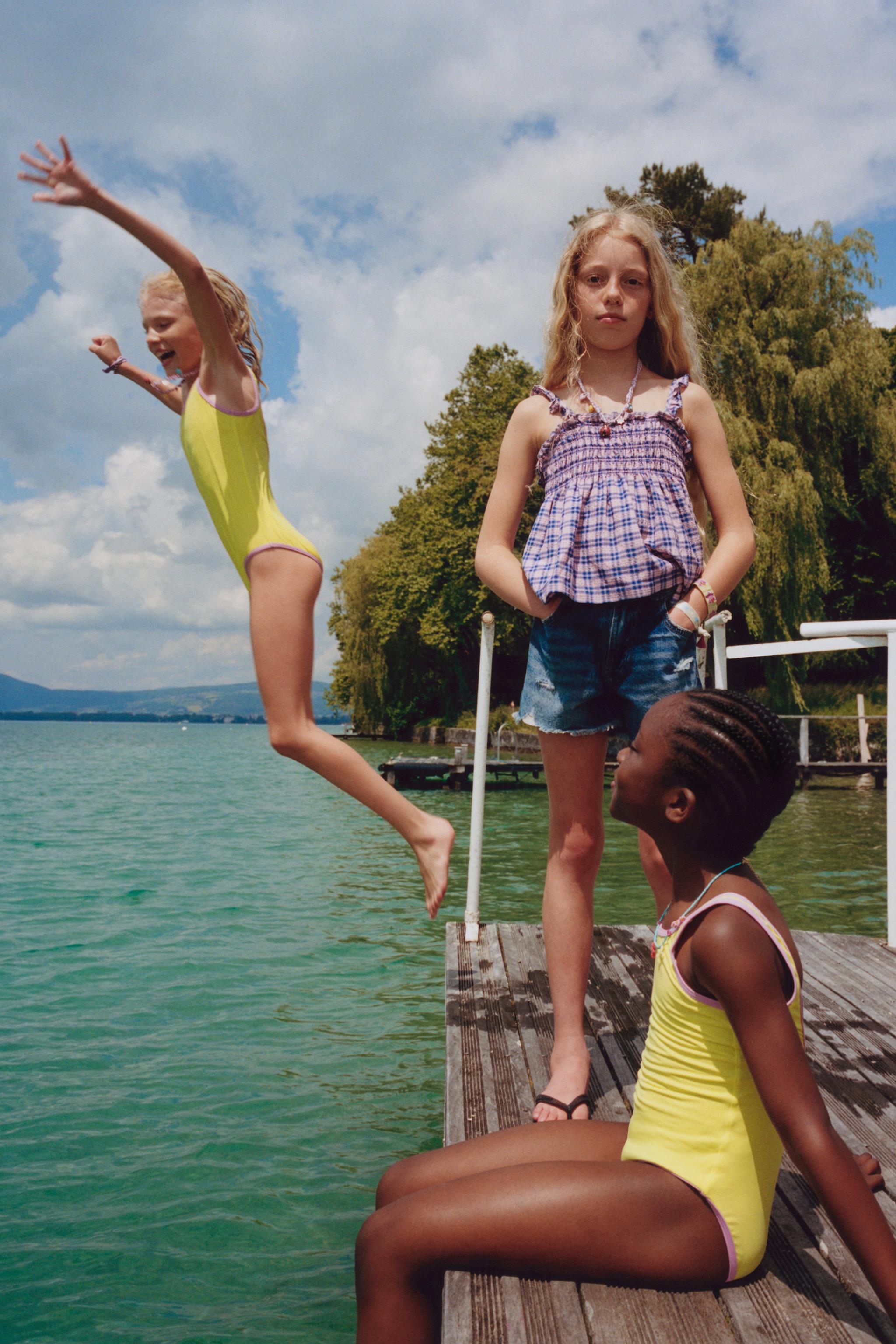 6-14 YEARS/ SWIMSUIT WITH CONTRAST TRIM