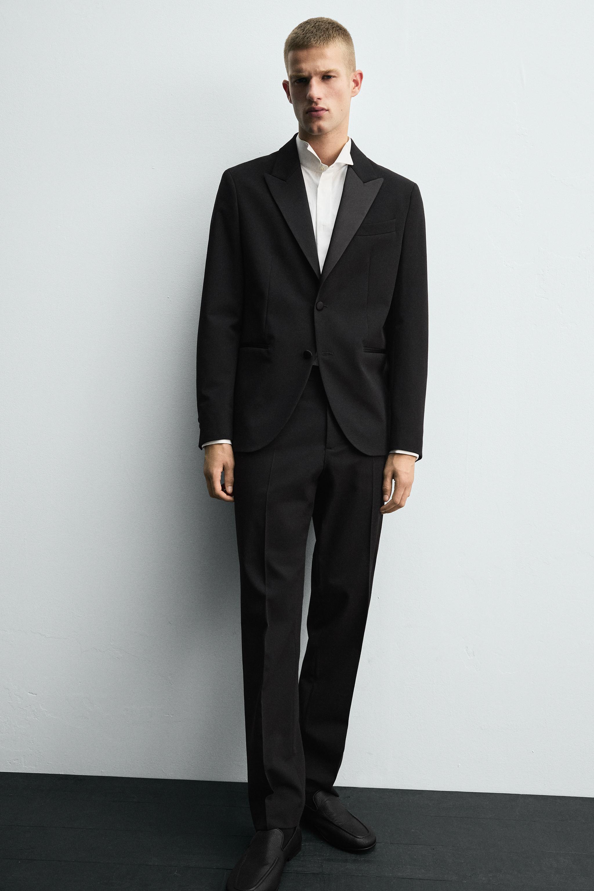 WOOL BLEND TUXEDO SUIT PANTS