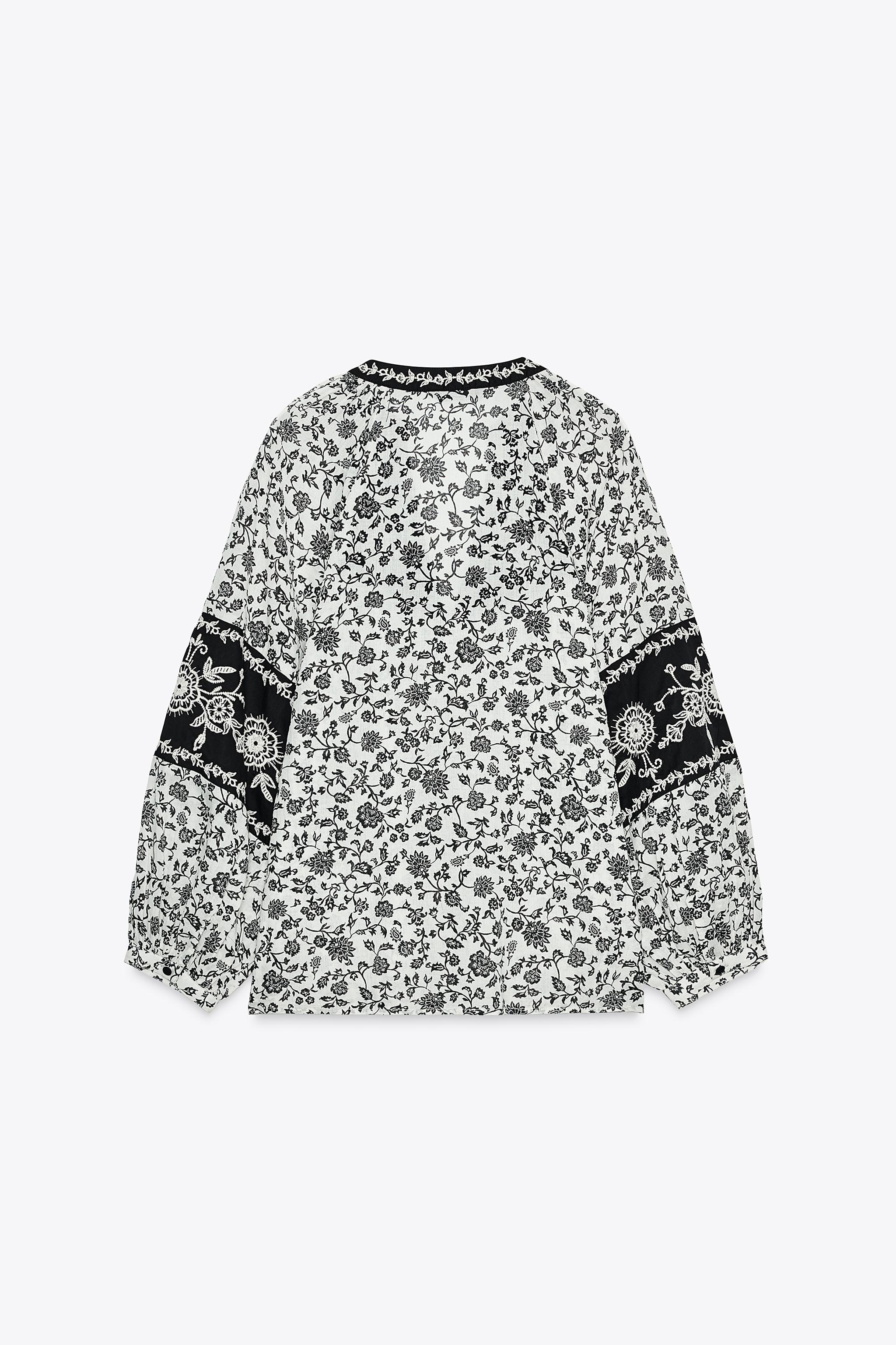 FLORAL PRINT BEADED EMBROIDERY BLOUSE