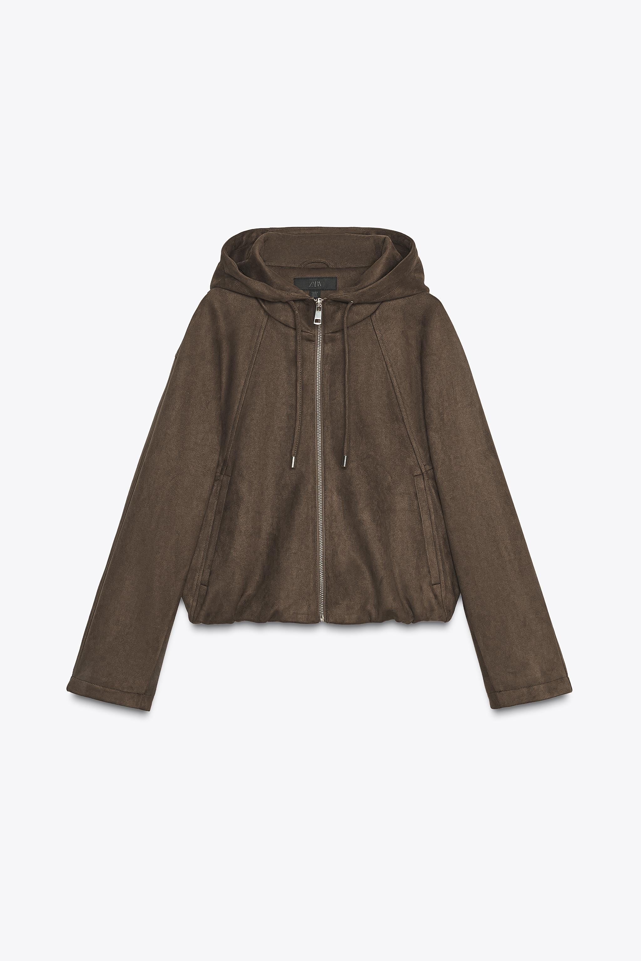 FAUX SUEDE HOODED BOMBER JACKET