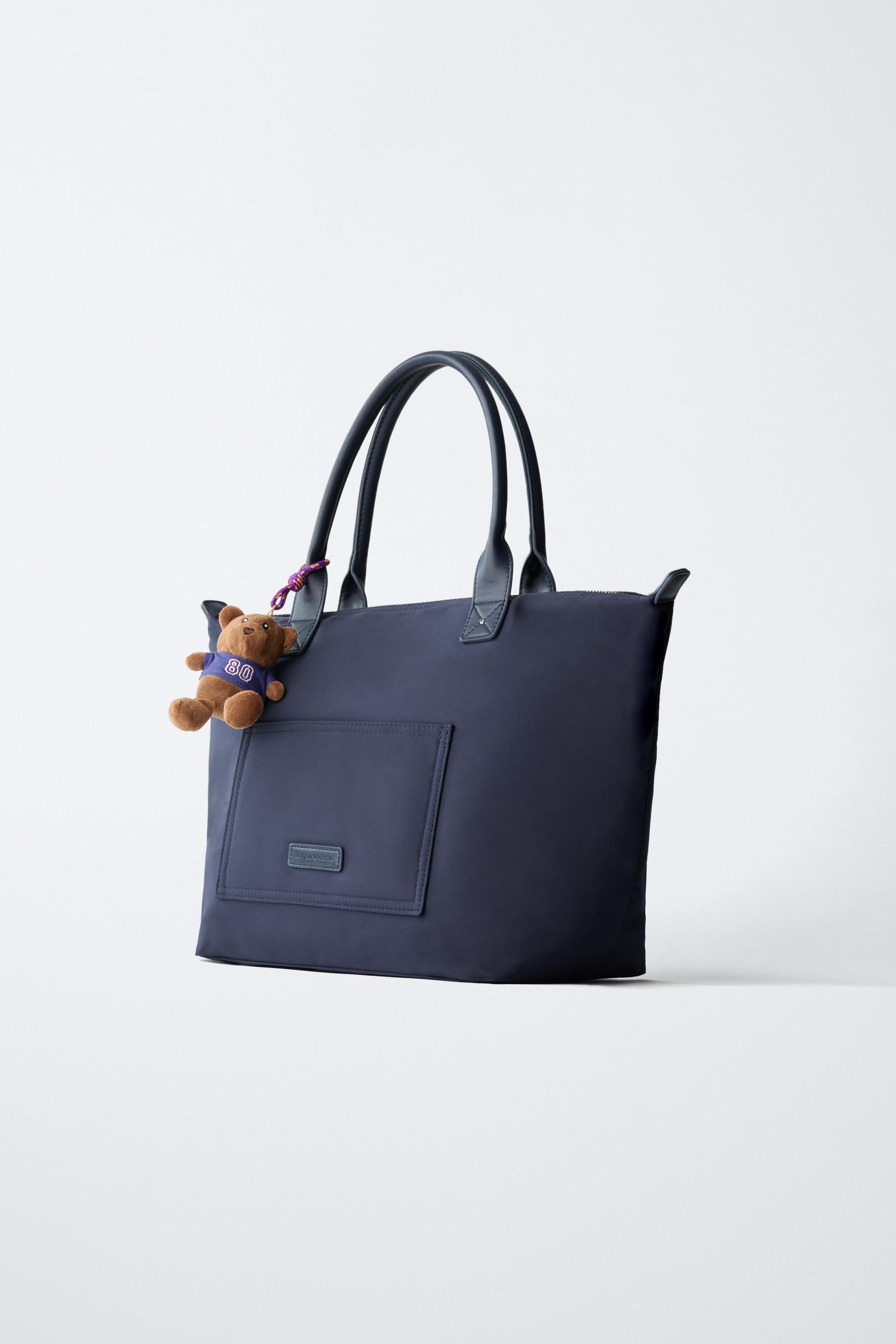 NYLON TOTE BAG WITH TEDDY BEAR CHARM