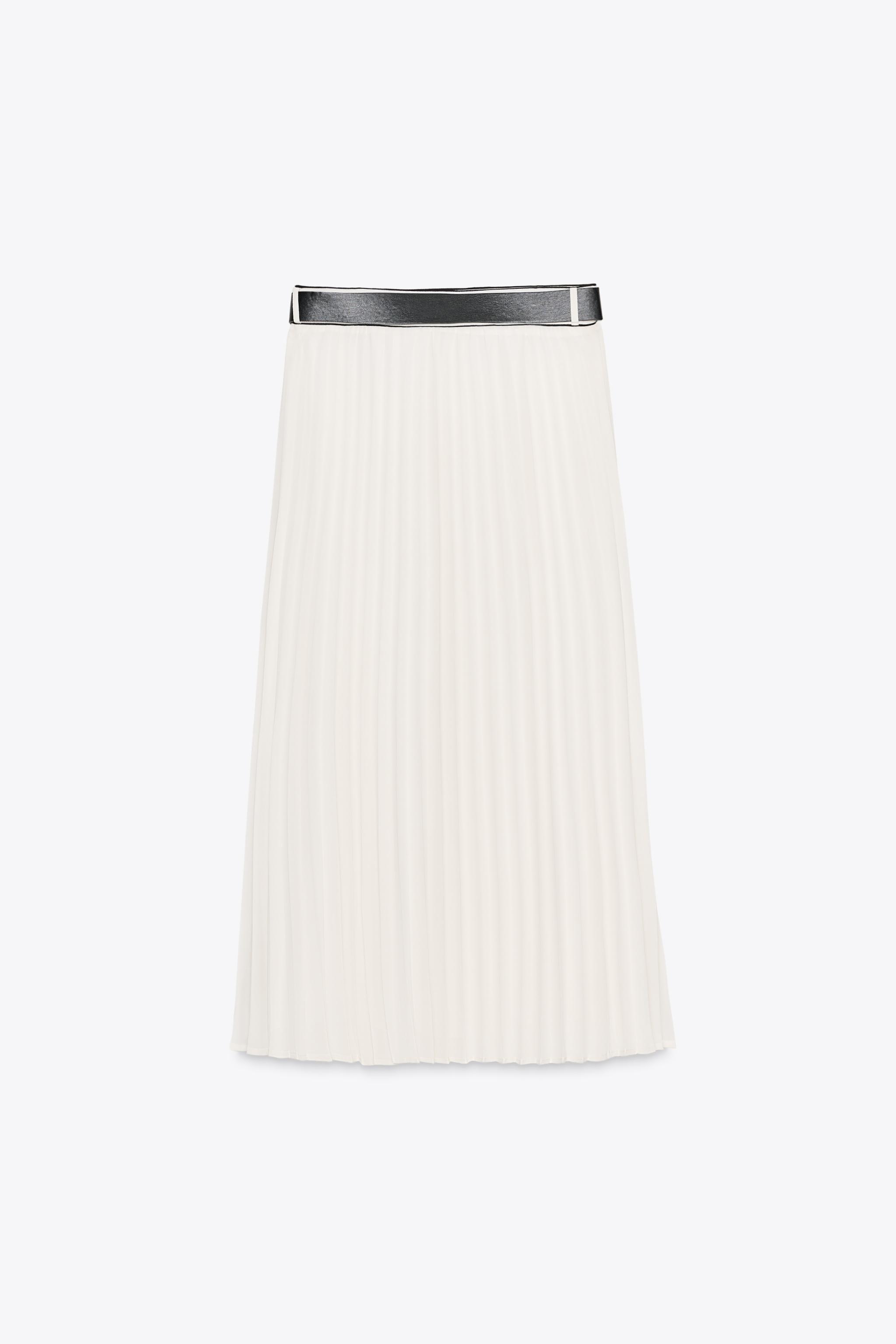 BELTED PLEATED MIDI SKIRT