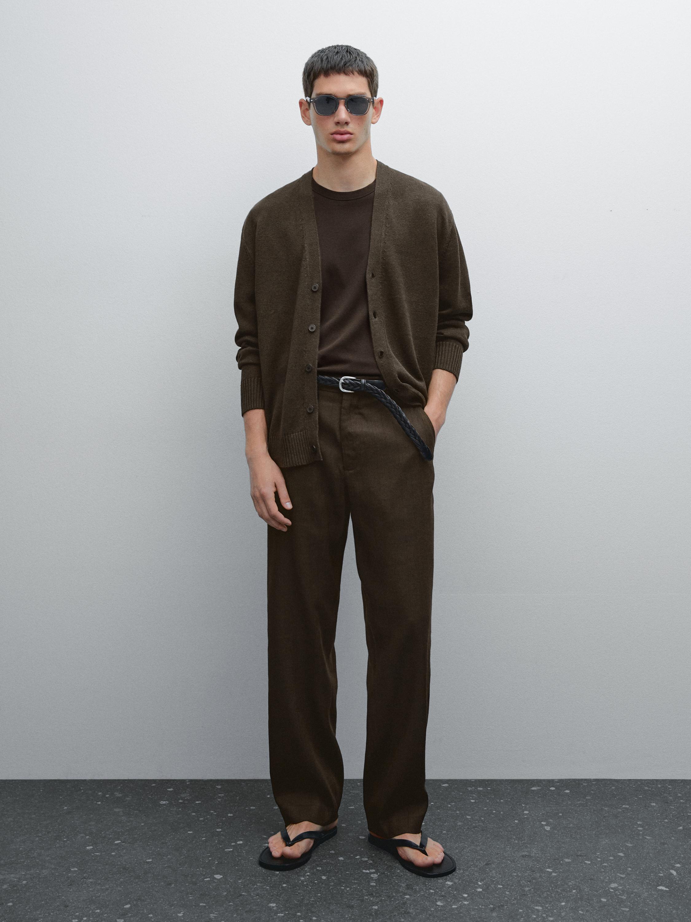 Linen blend knit cardigan