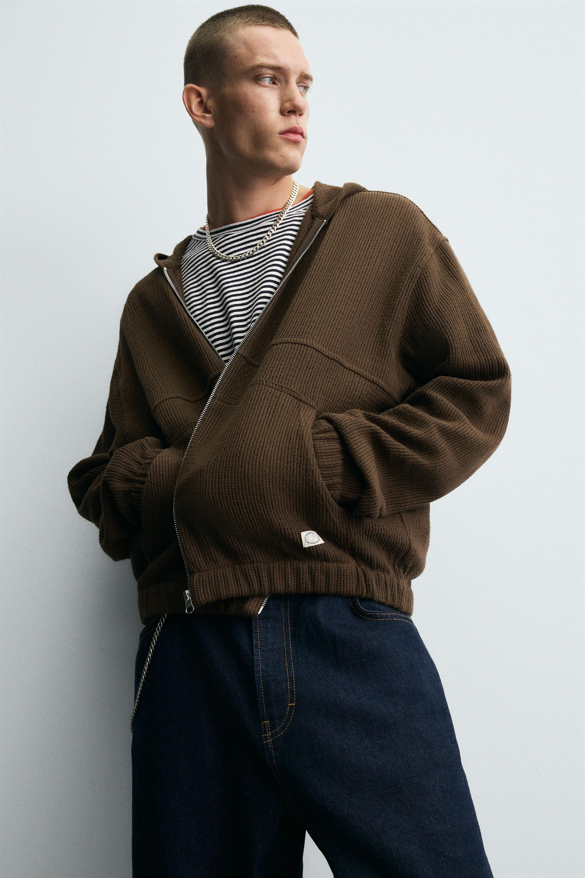 HOODED OPEN-KNIT OVERSHIRT