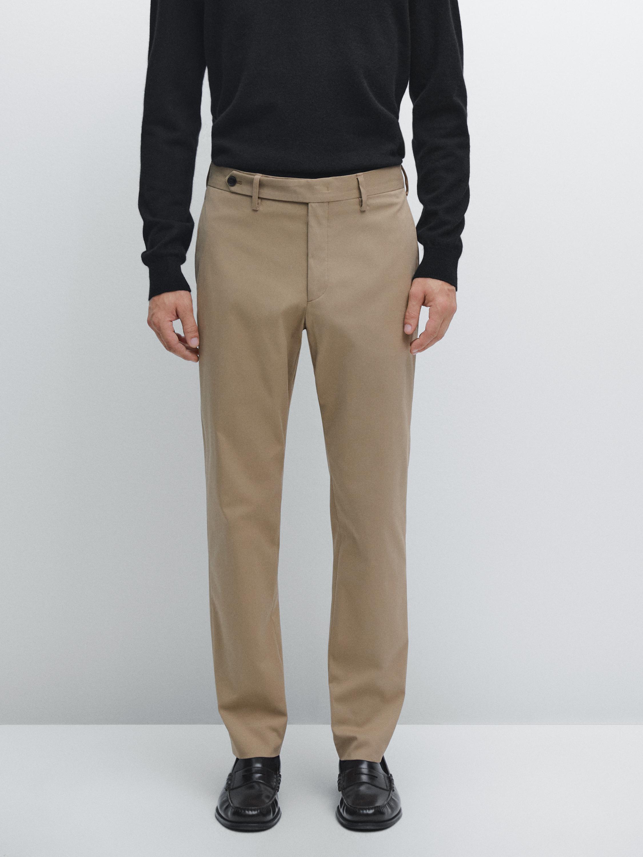 Cotton blend slim fit trousers