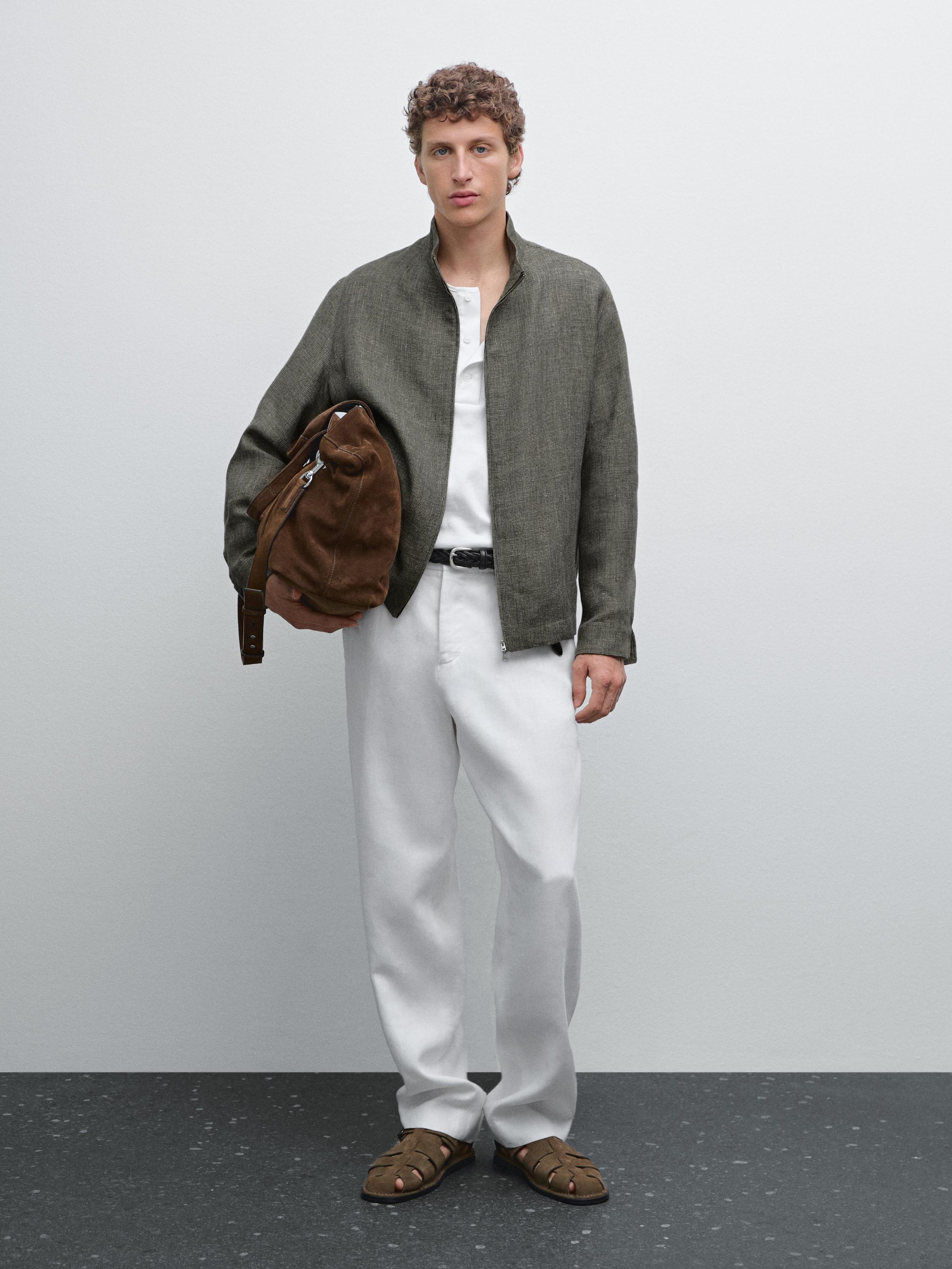 Faded textured linen blend jacket