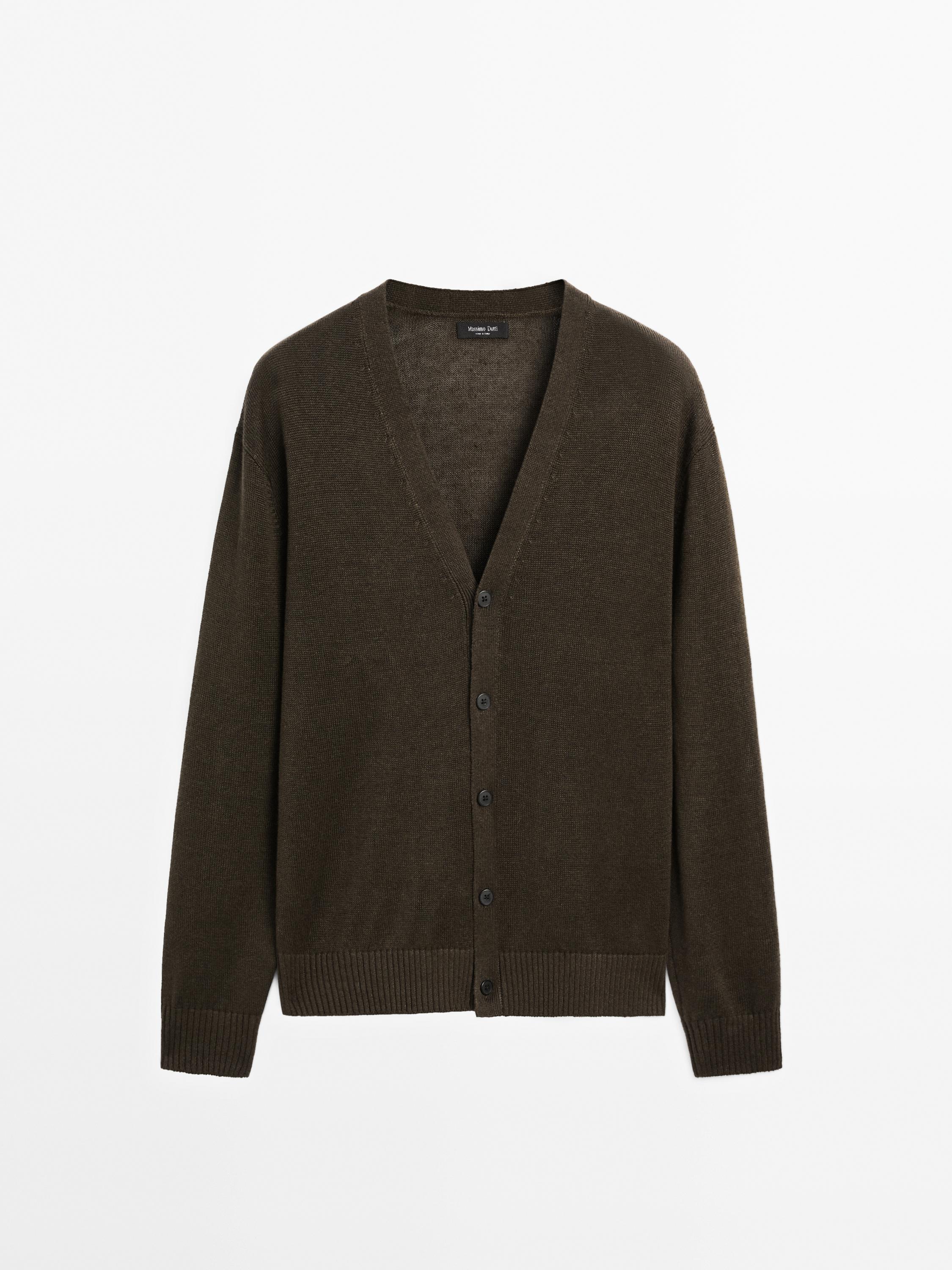 Linen blend knit cardigan