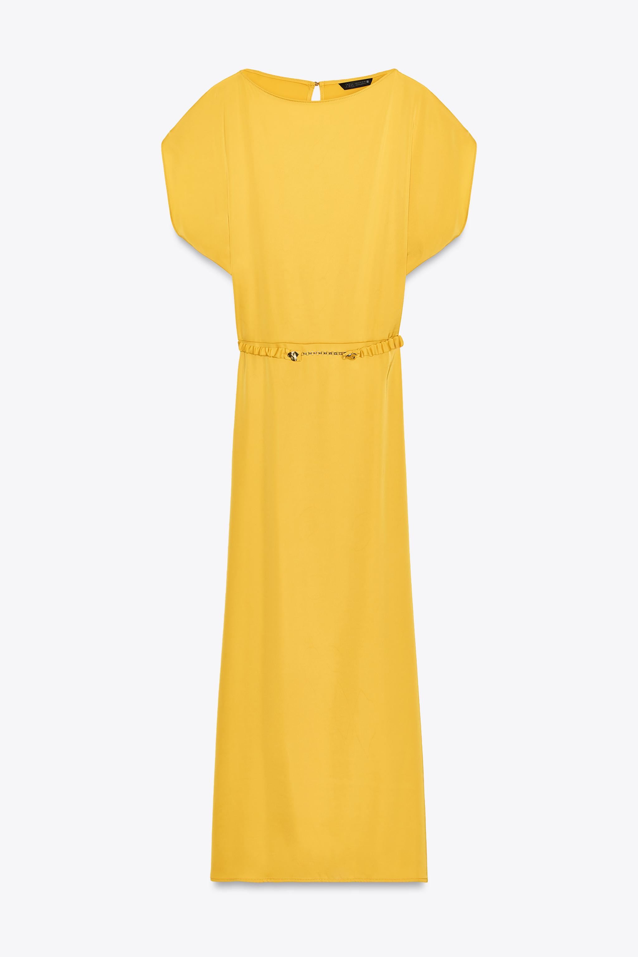 BELTED SATIN EFFECT MIDI DRESS