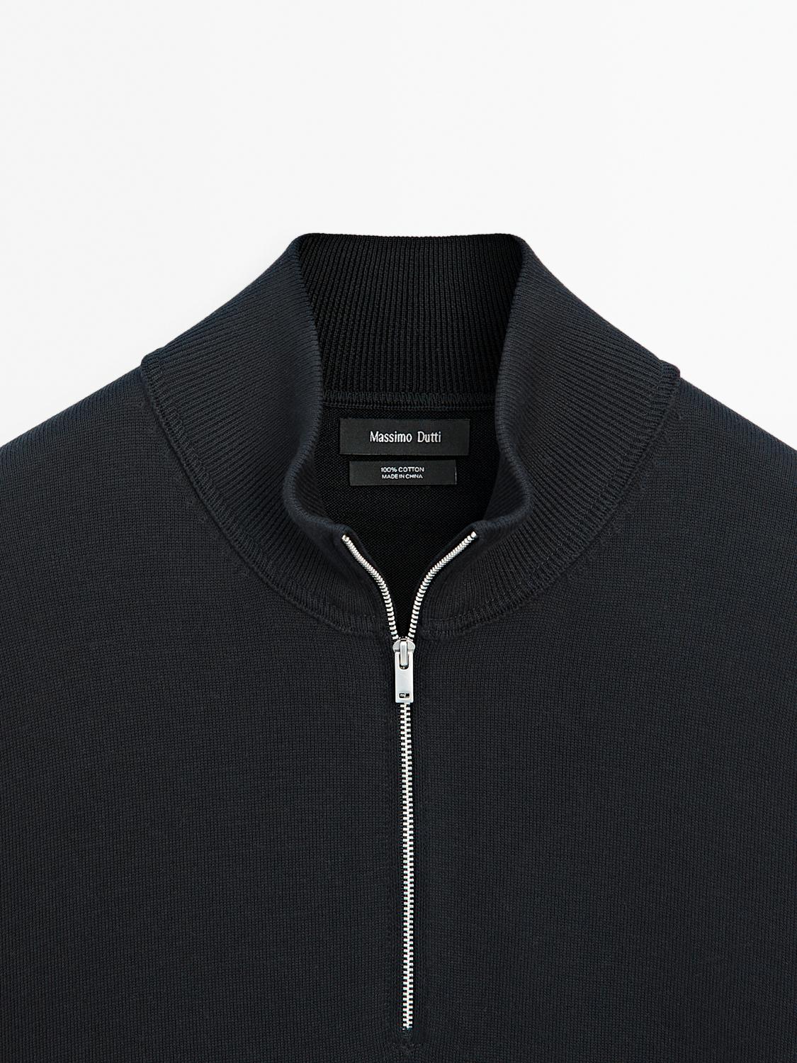 Mock neck knit sweater with zip