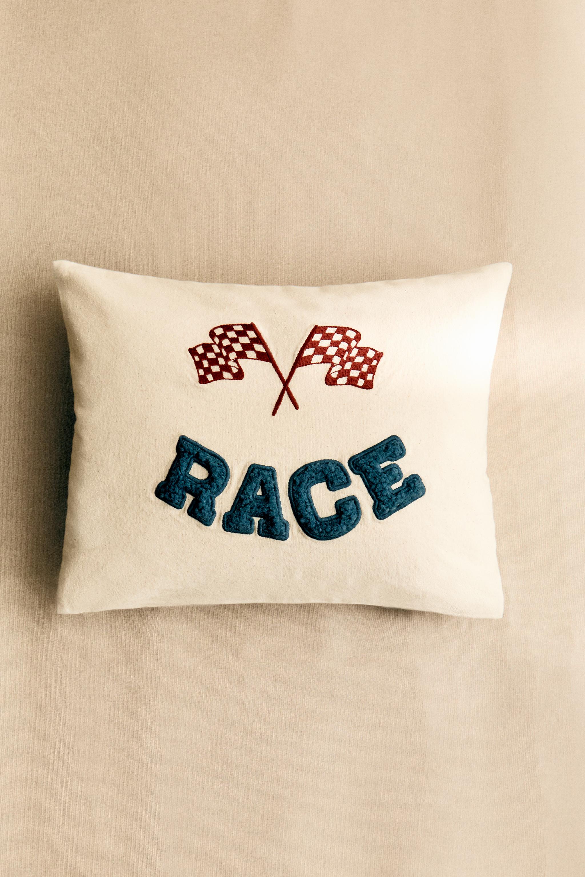 CHILDREN'S RACE COTTON THROW PILLOW COVER