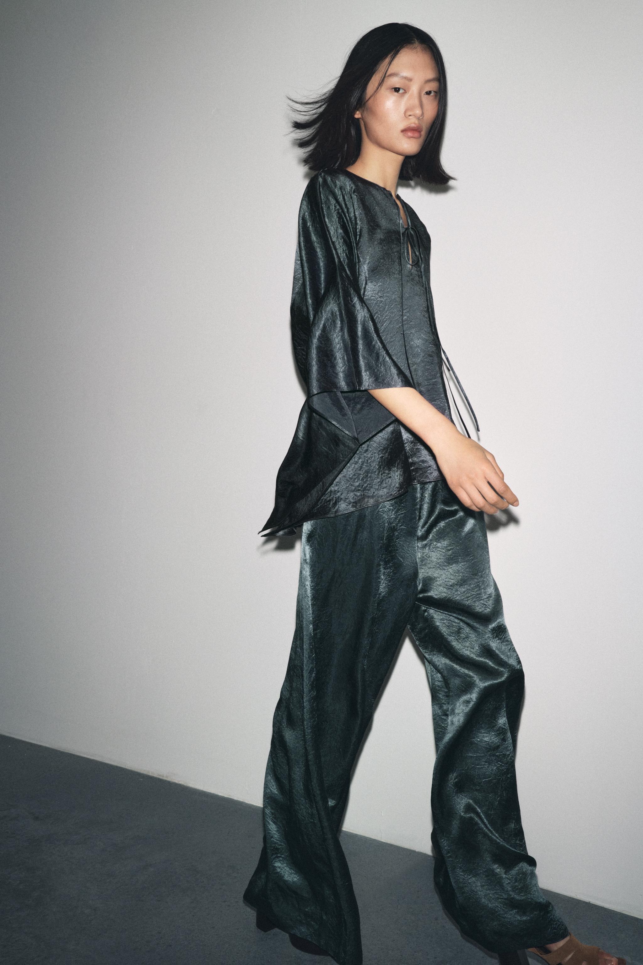 ZW COLLECTION SATIN EFFECT CAPE SHIRT