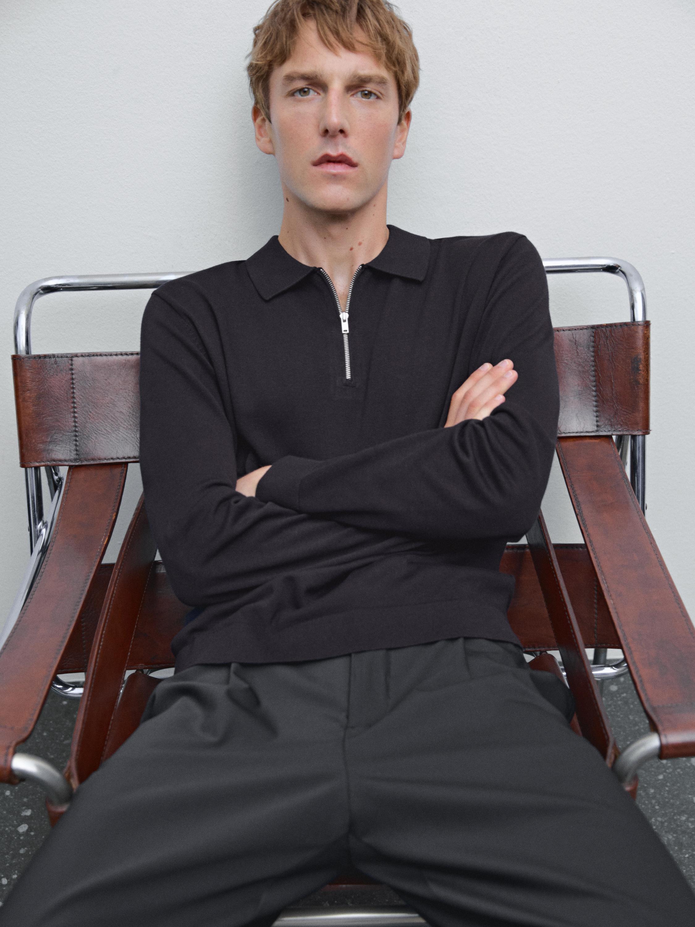 Knit polo sweater with zip