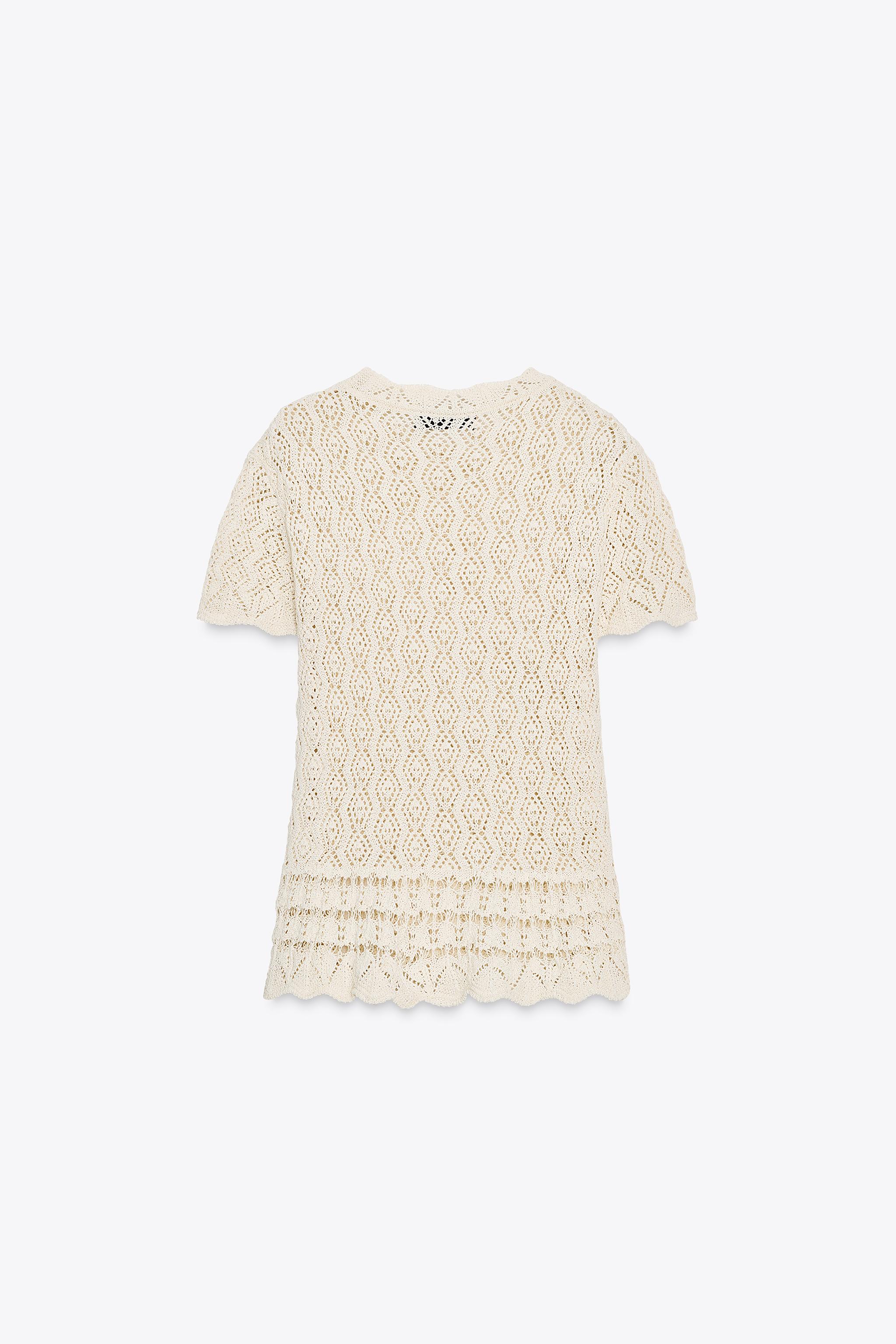 SHORT SLEEVE POINTELLE KNIT TOP