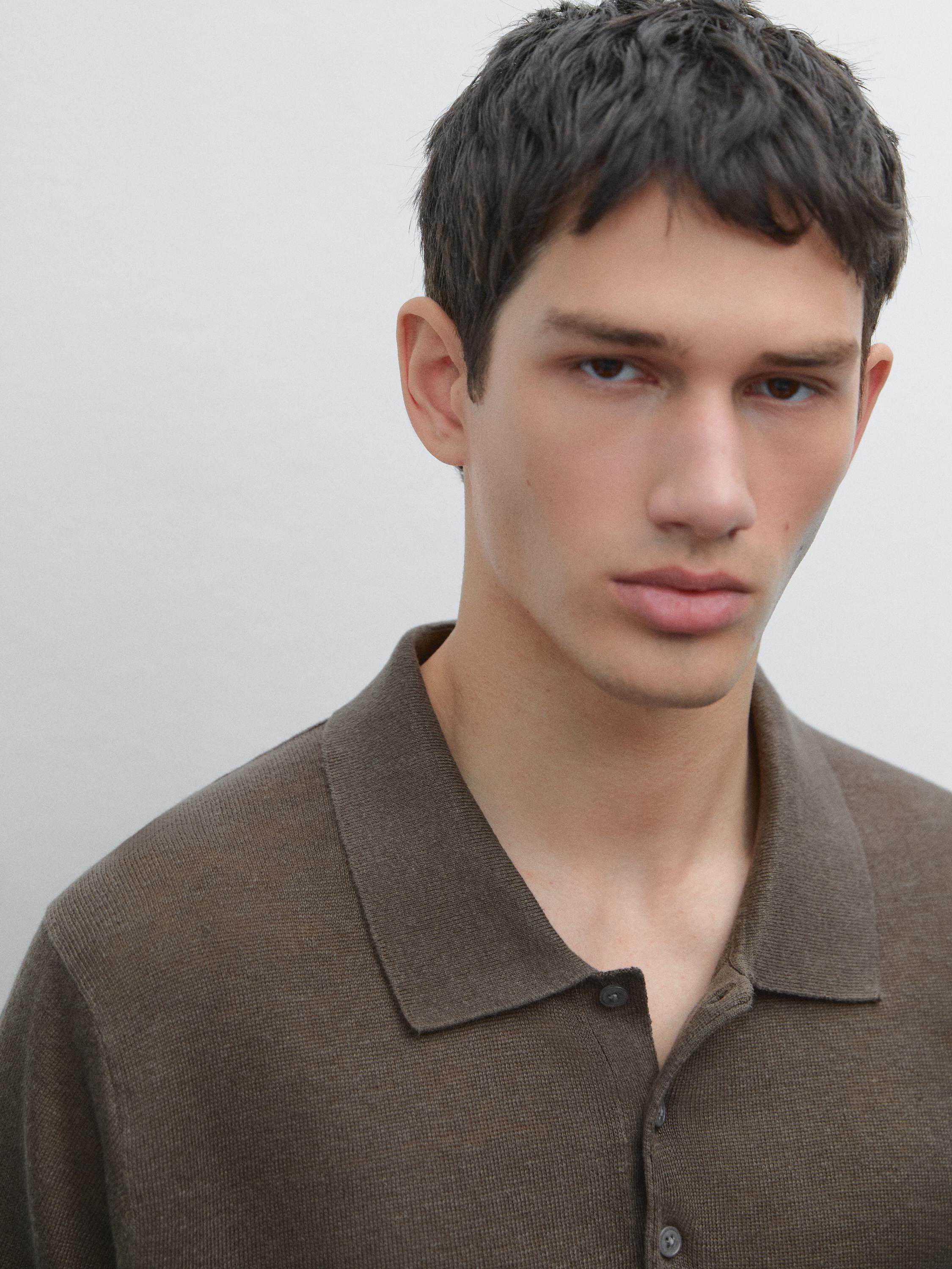 100% linen knit polo shirt