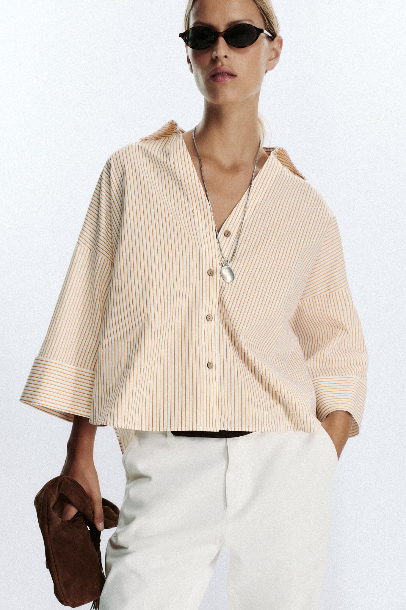 STRIPED POPLIN SHIRT WITH WIDE SLEEVES