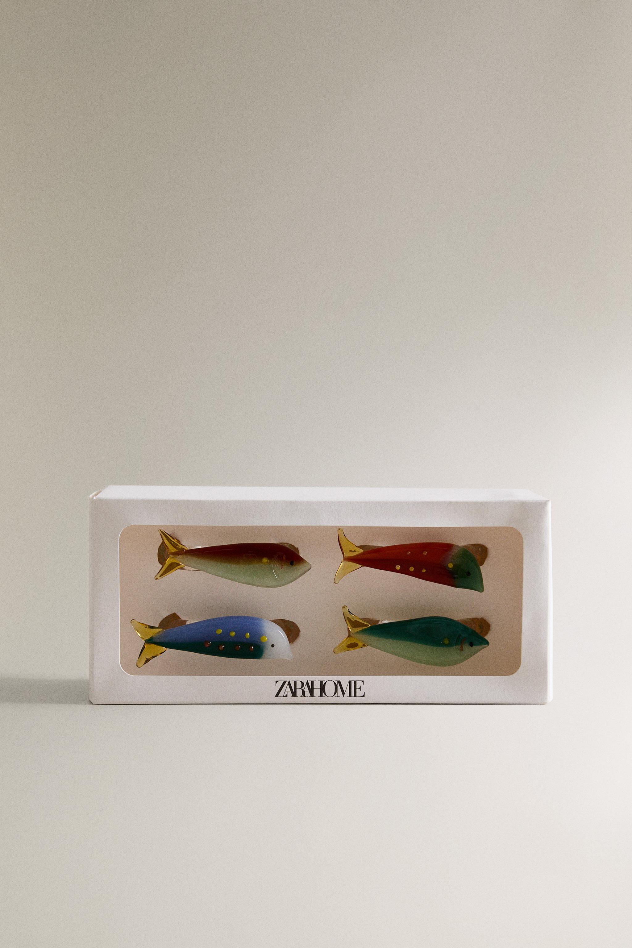 SET OF BOROSILICATE GLASS FISH NAPKIN RINGS (SET OF 4)