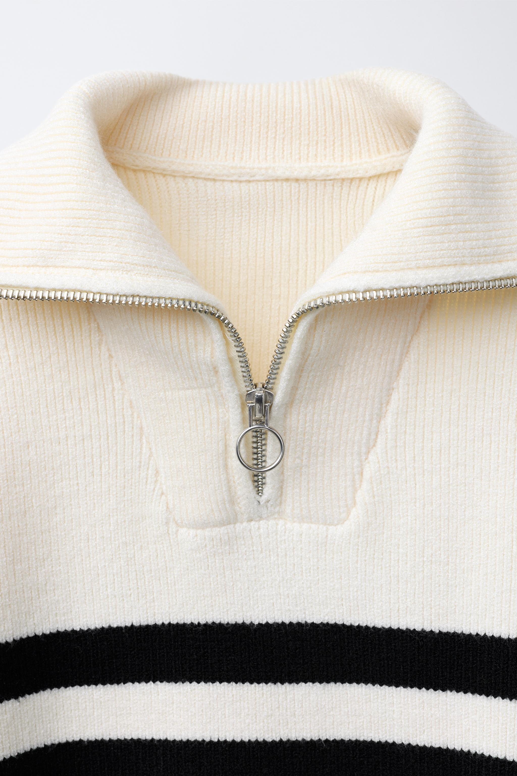 STRIPED KNIT ZIP-UP SWEATER