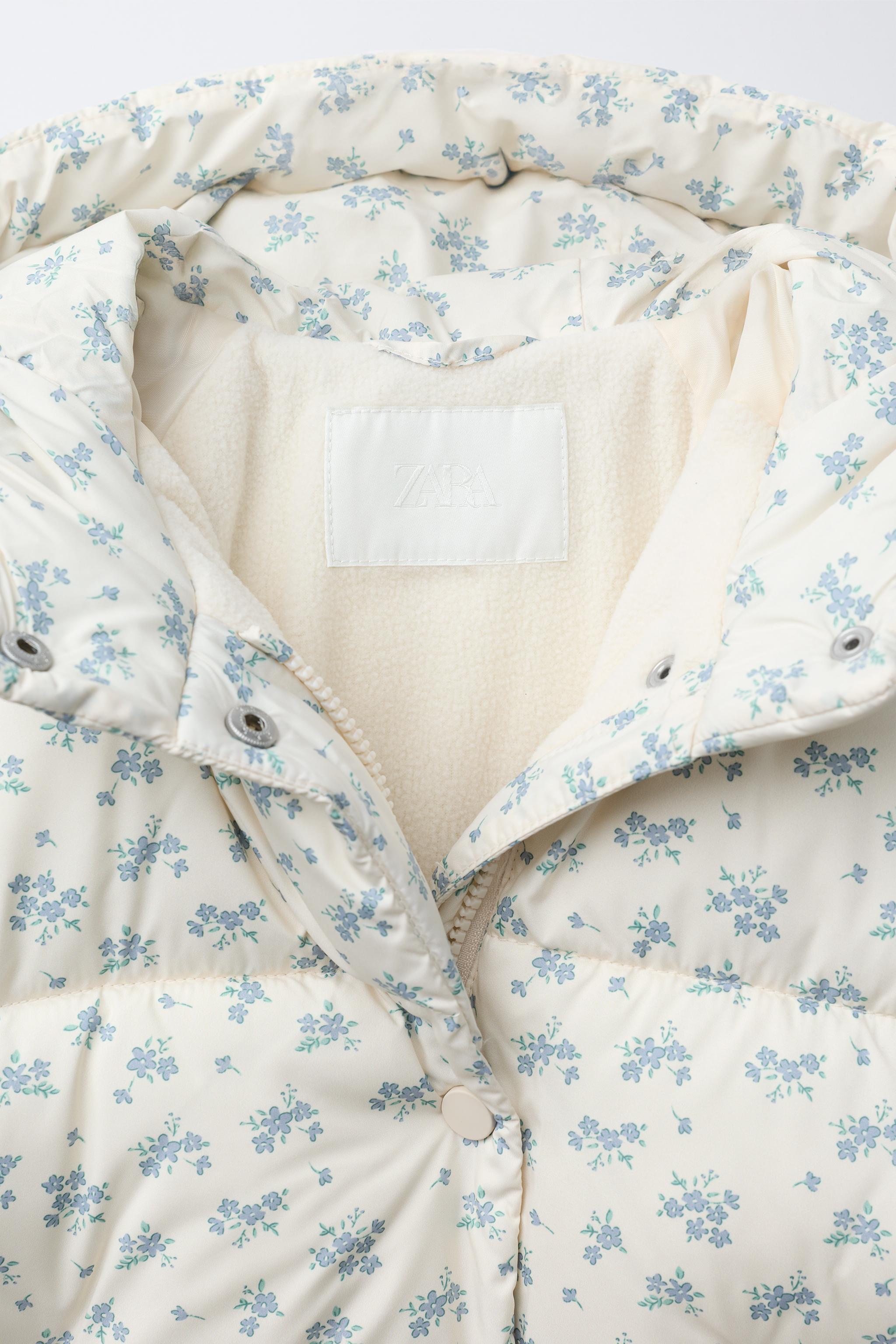 FLORAL PRINT FLEECE PUFFER JACKET