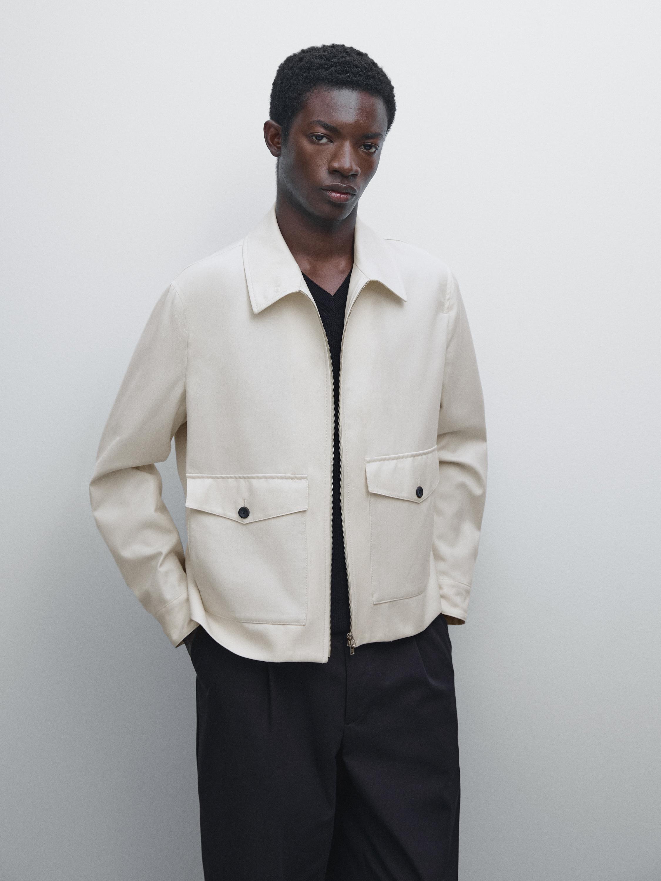 Wool and cotton blend jacket with pockets