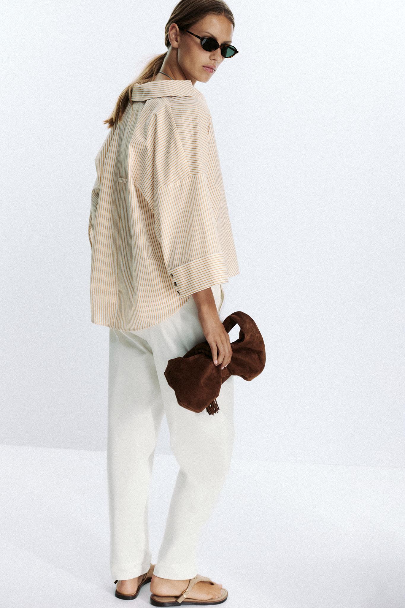 STRIPED POPLIN SHIRT WITH WIDE SLEEVES