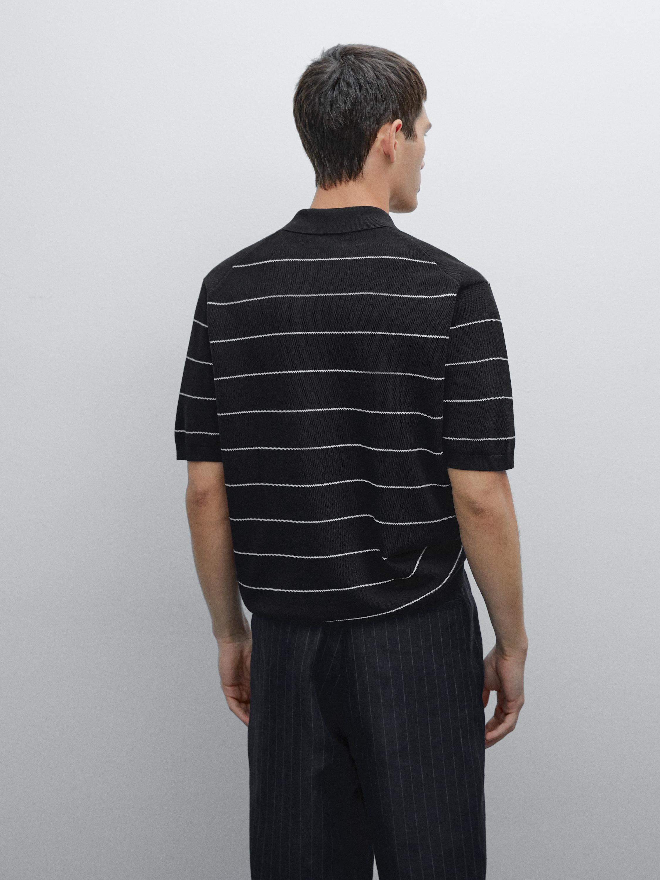 Striped cotton polo shirt with short sleeves