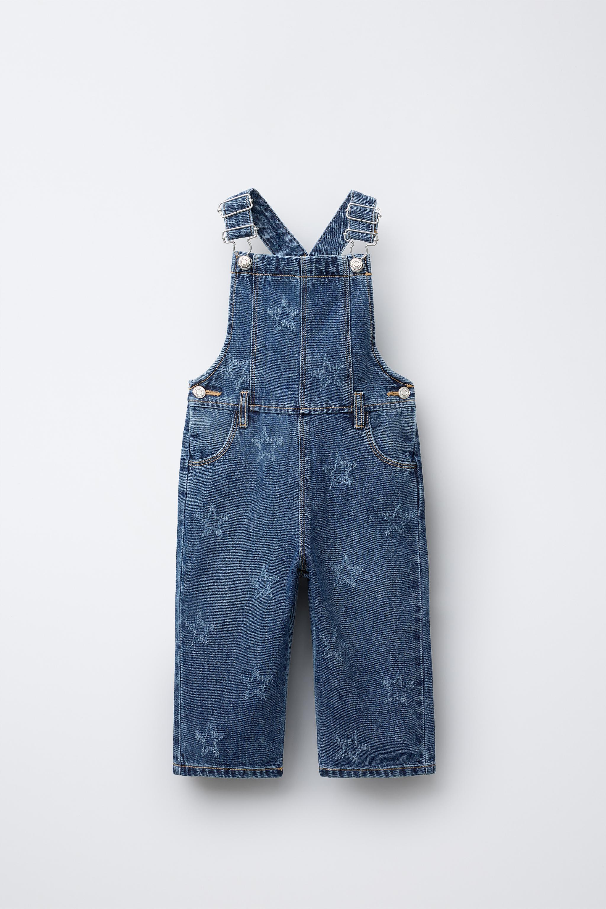 EMBROIDERED STAR DENIM LONG OVERALLS