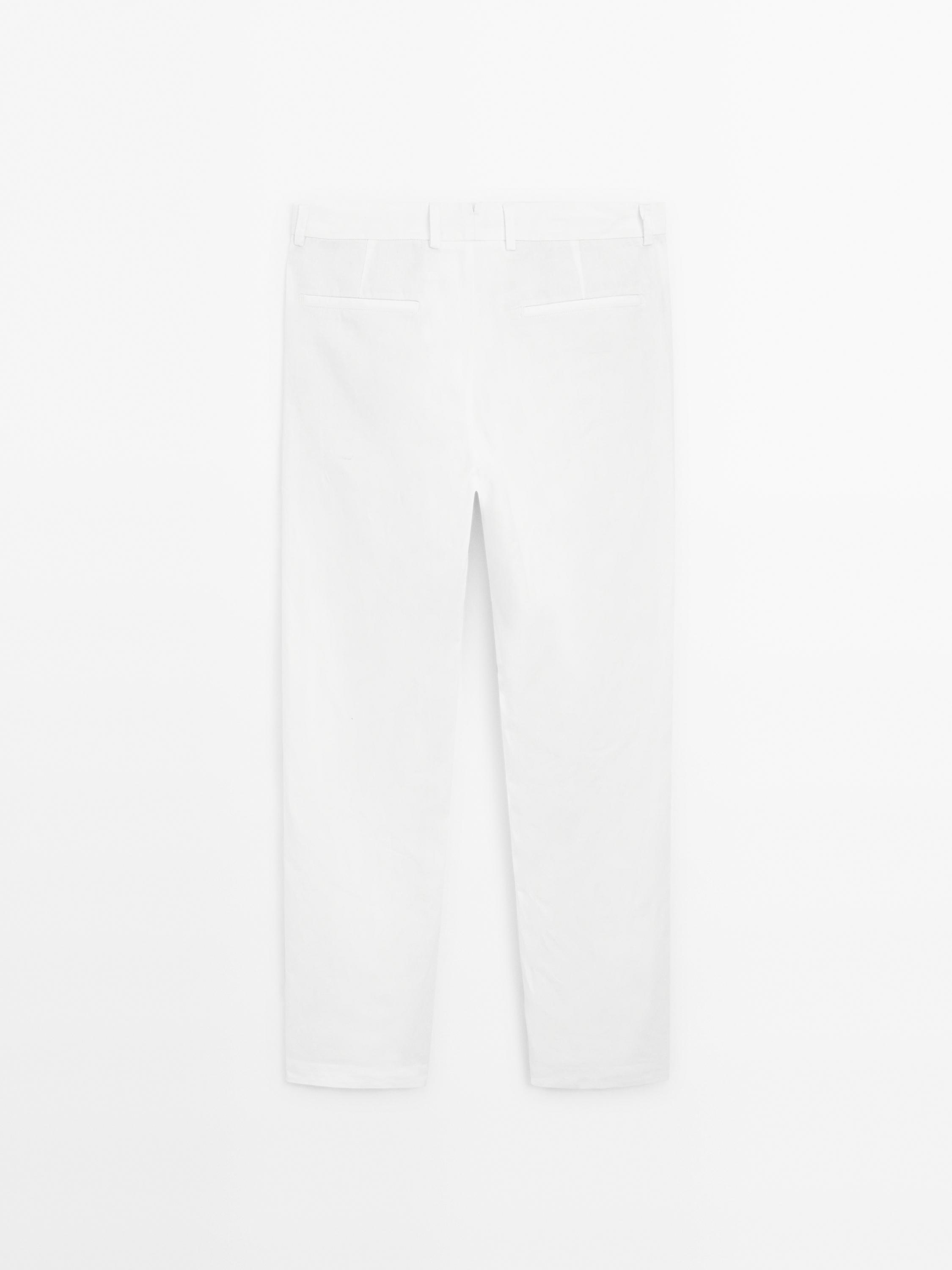 Cotton and linen blend tapered fit trousers