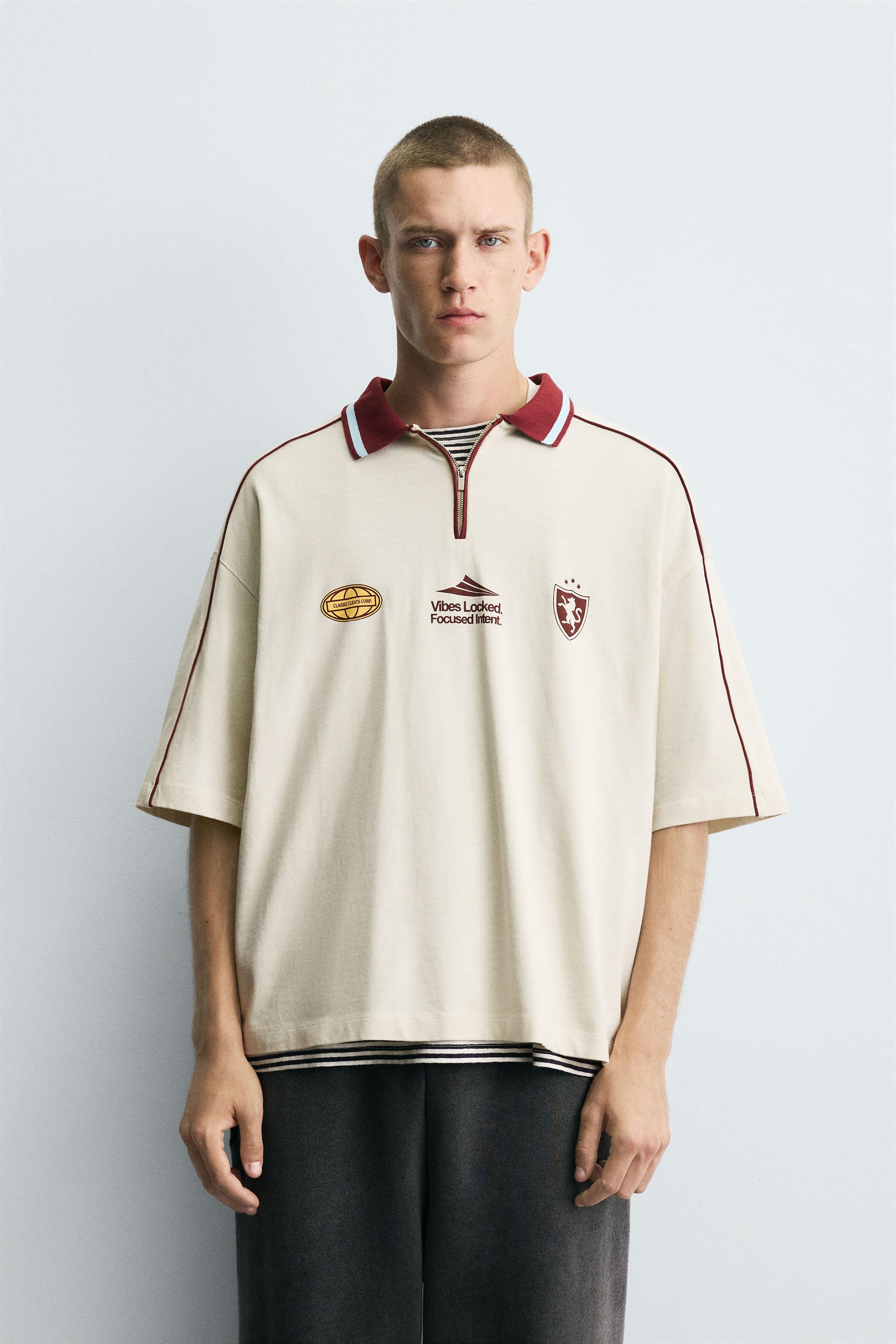 RETRO SOCCER PRINT POLO SHIRT