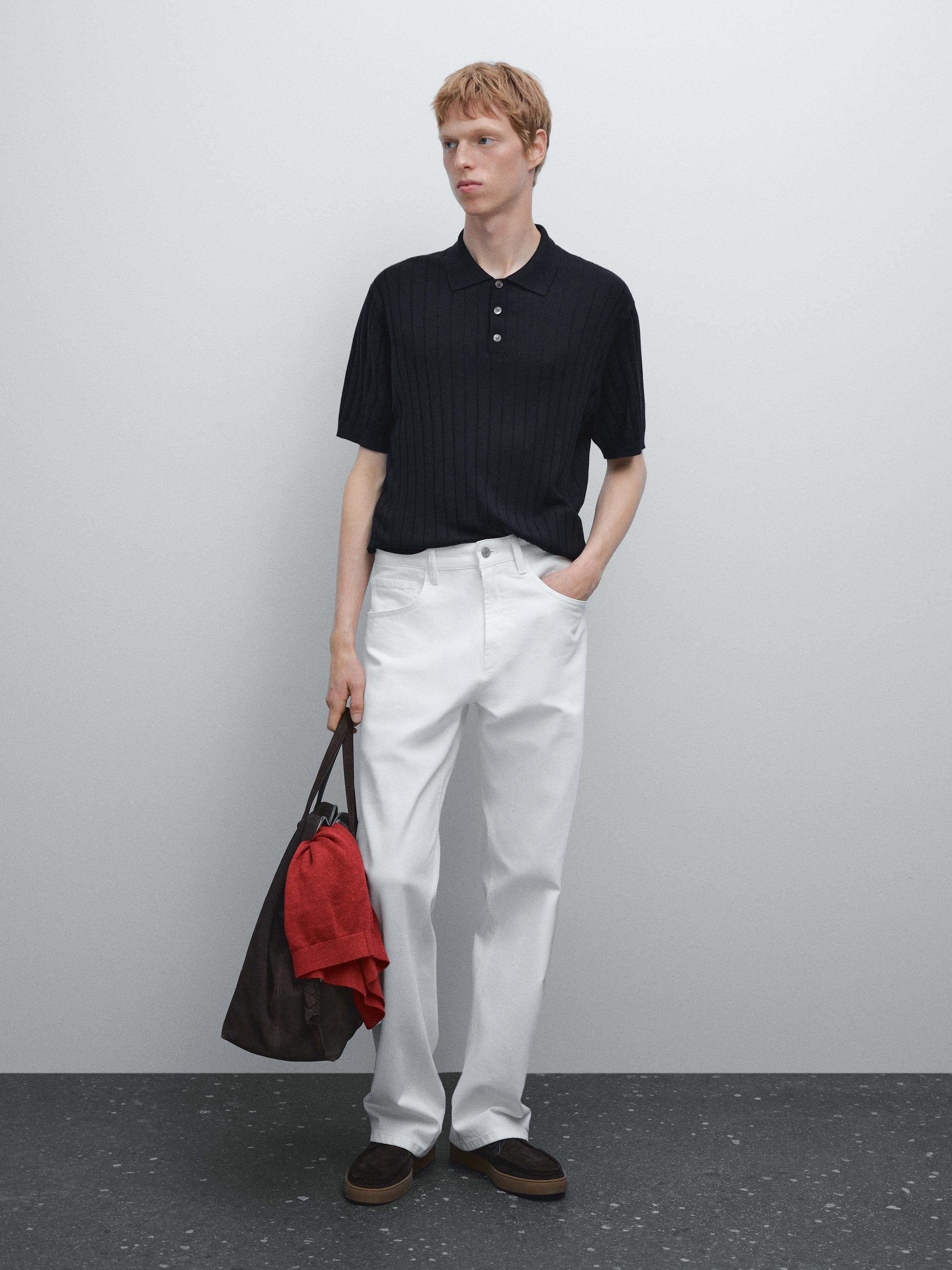 Ribbed knit polo shirt