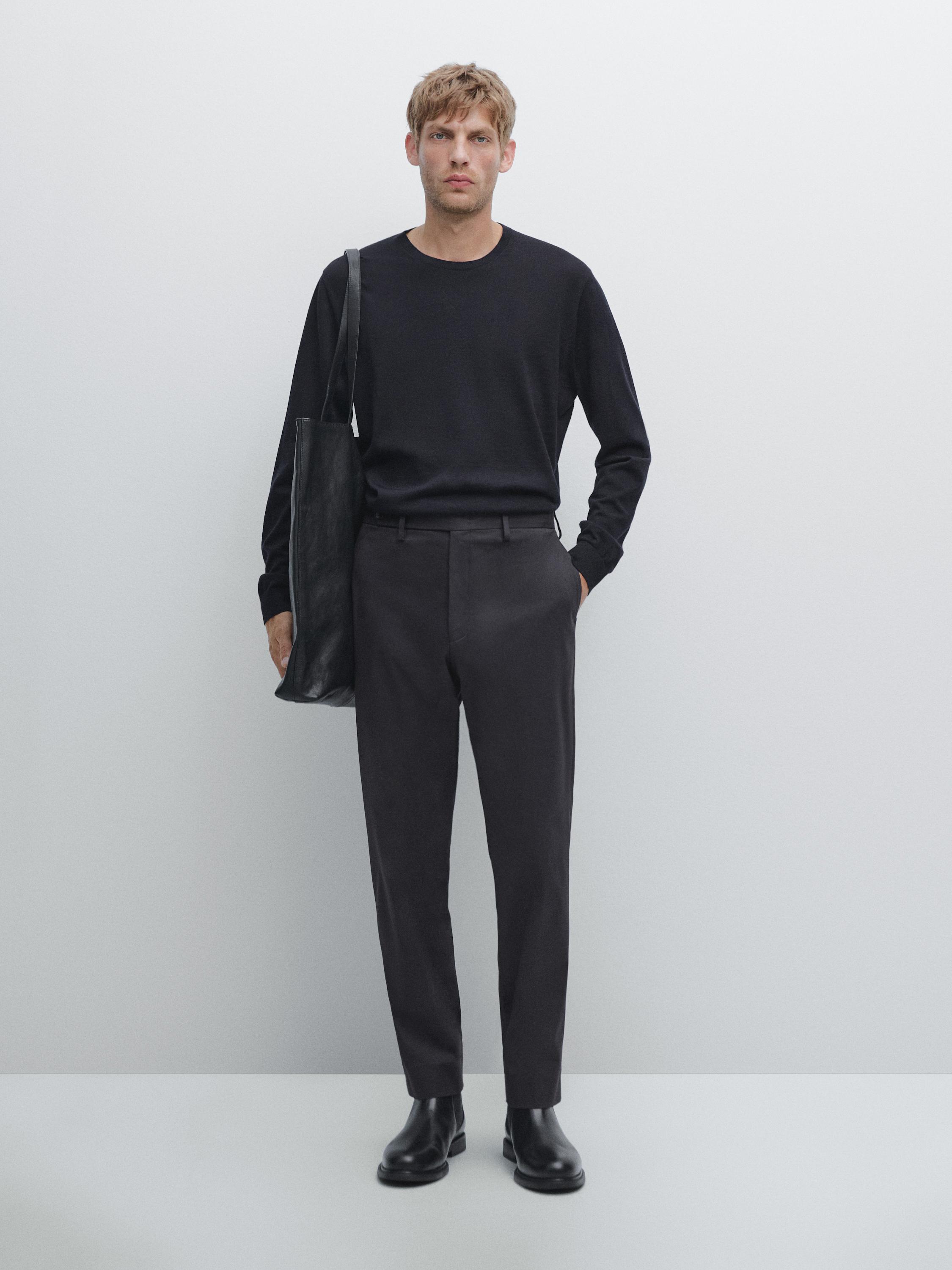 Cotton blend slim fit trousers