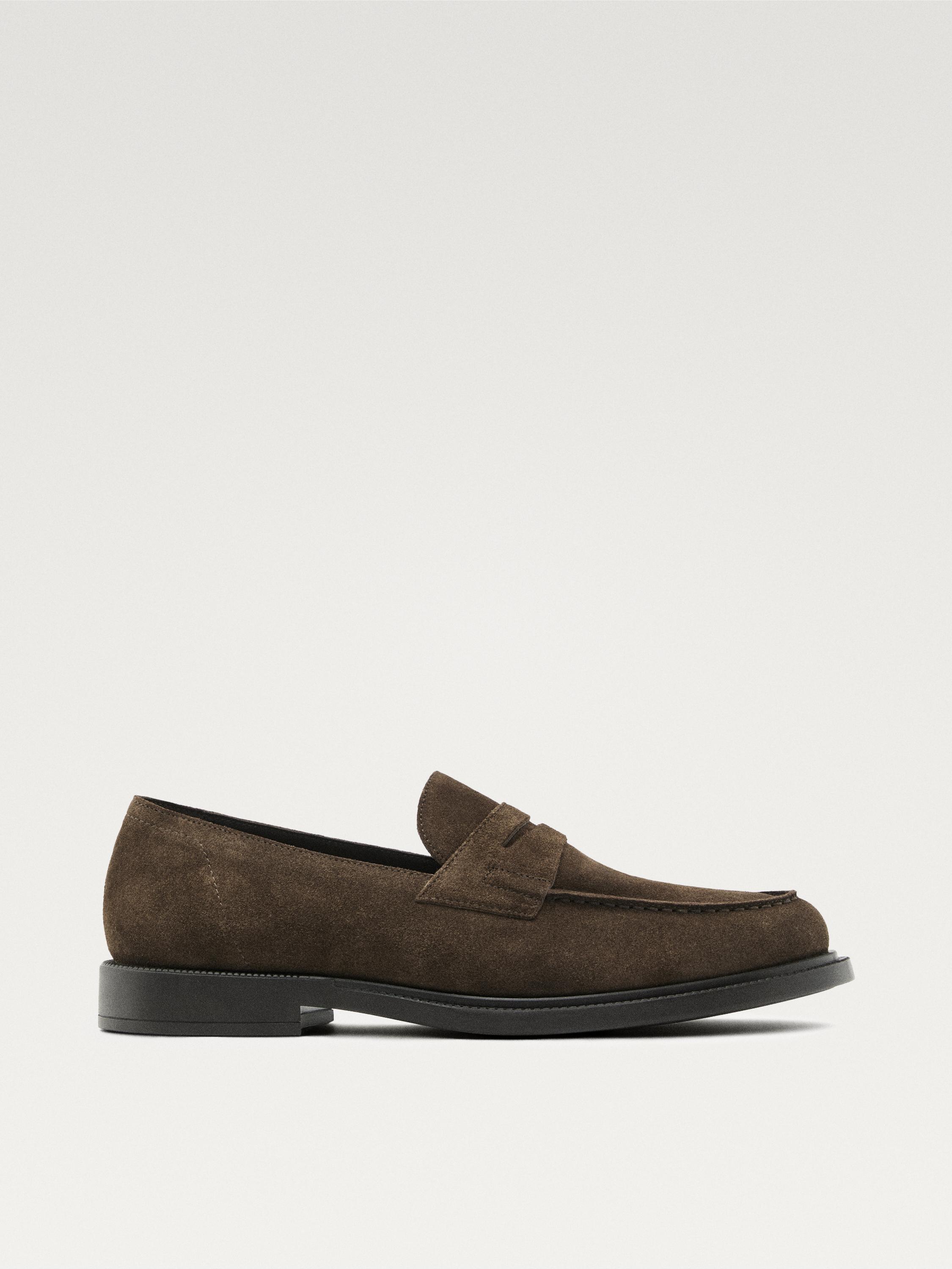 Split suede penny loafers