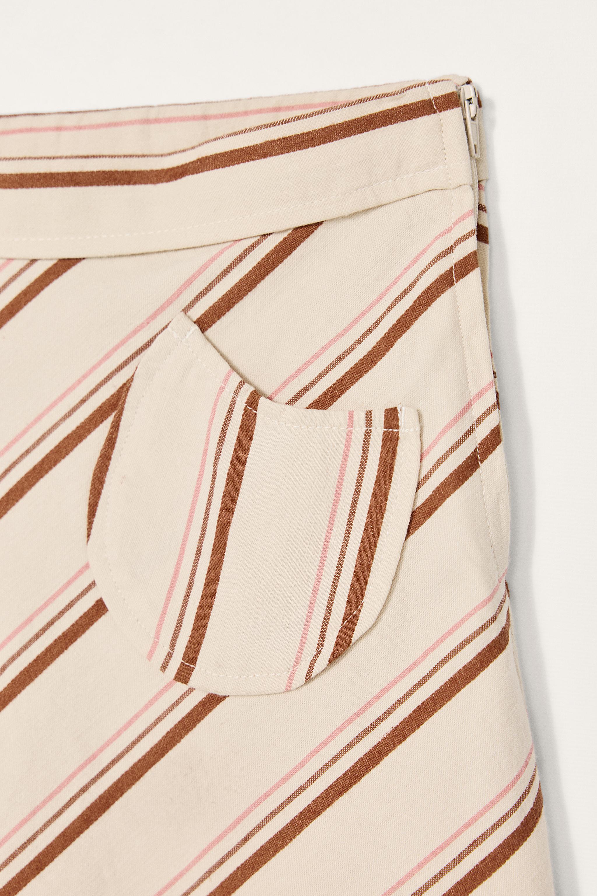 LIMITED EDITION STRIPED COTTON LINEN MIDI SKIRT