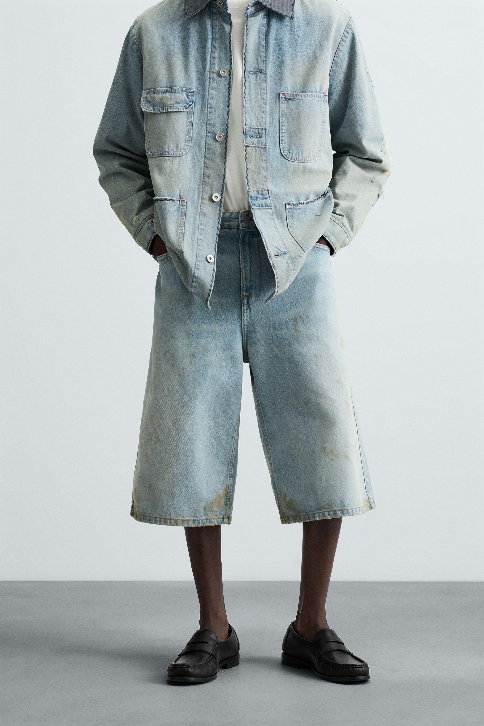 VINTAGE EFFECT BAGGY FIT DENIM SHORTS