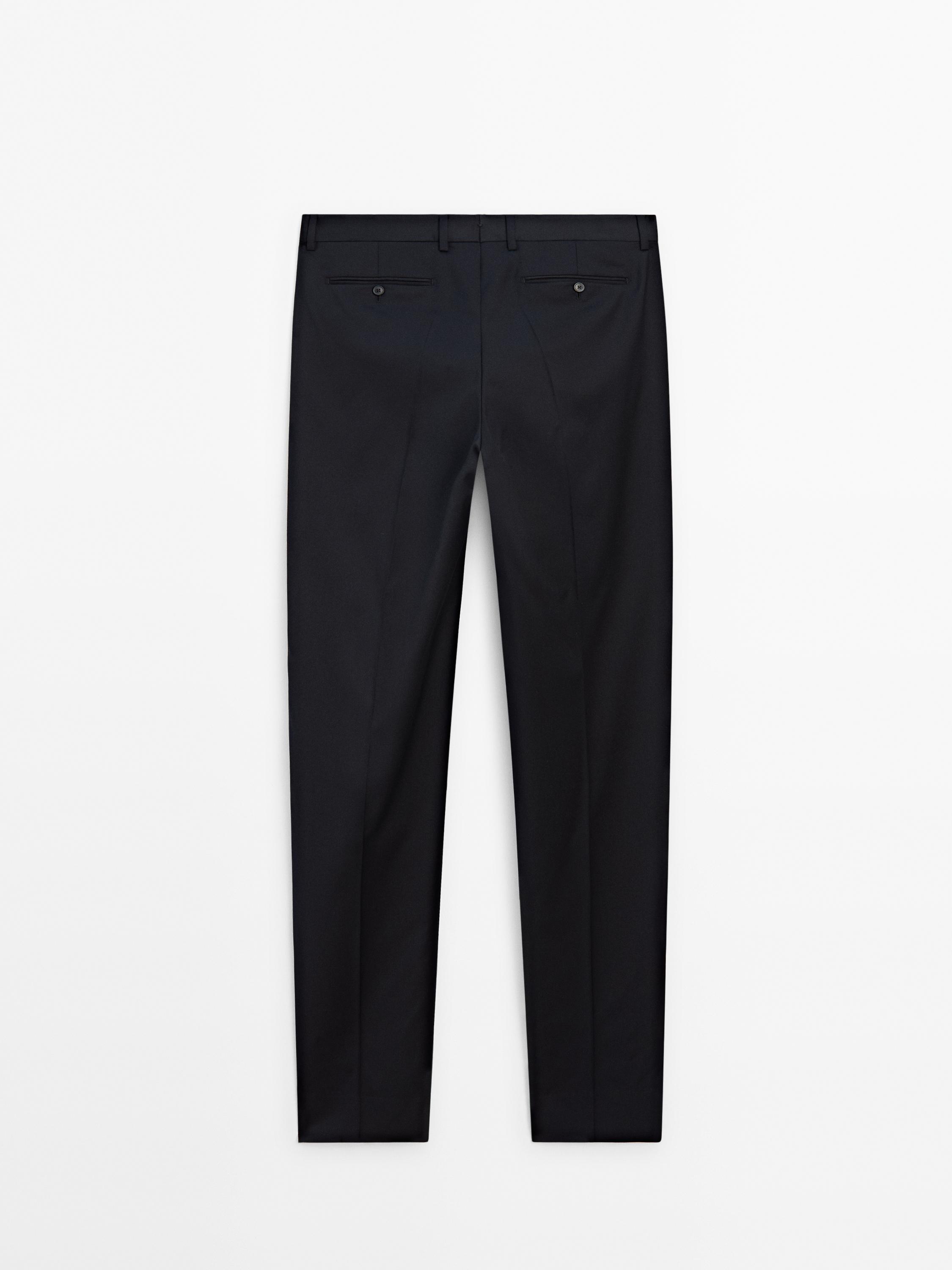 Plain wool suit trousers