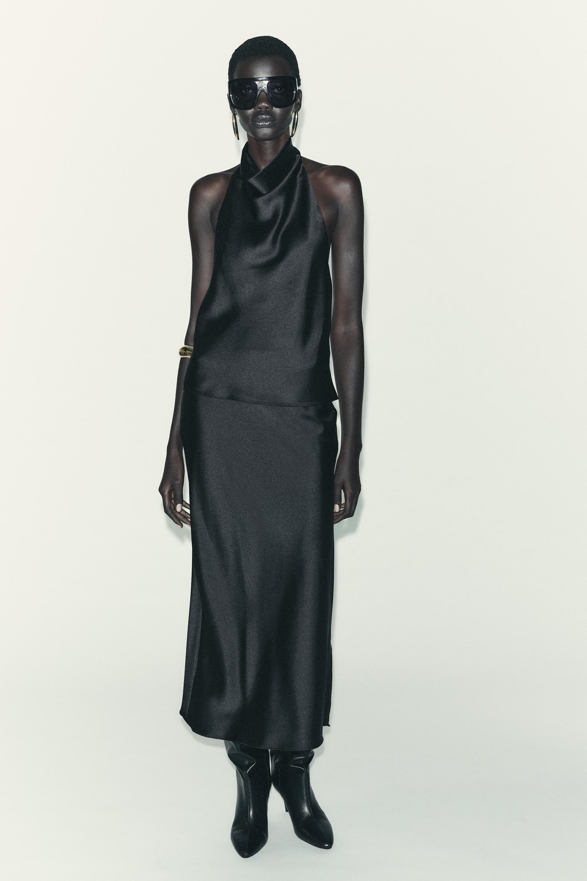 SATIN EFFECT HALTER TOP