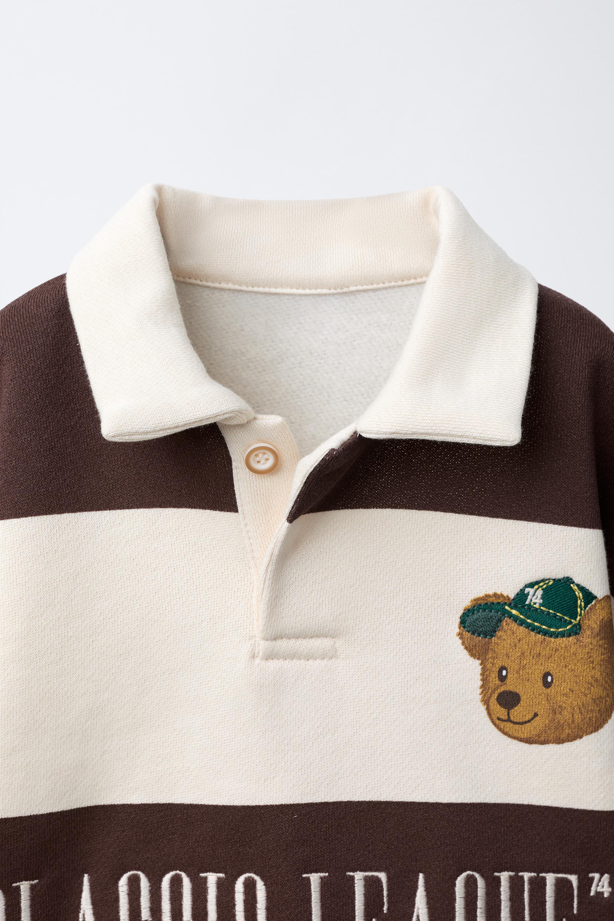 STRIPED POLO SHIRT WITH EMBROIDERED BEAR