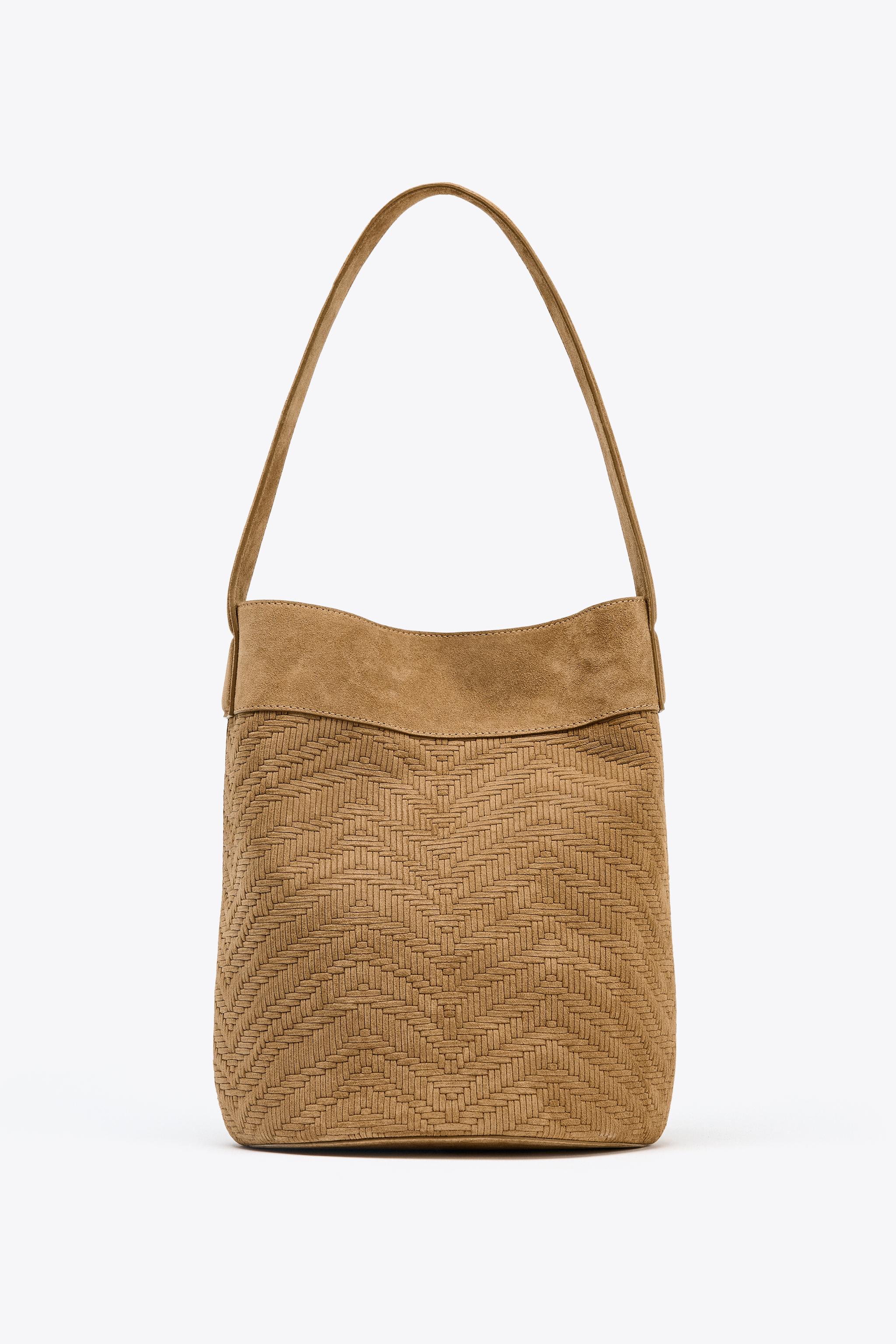LEATHER BRAIDED MAXI BUCKET BAG