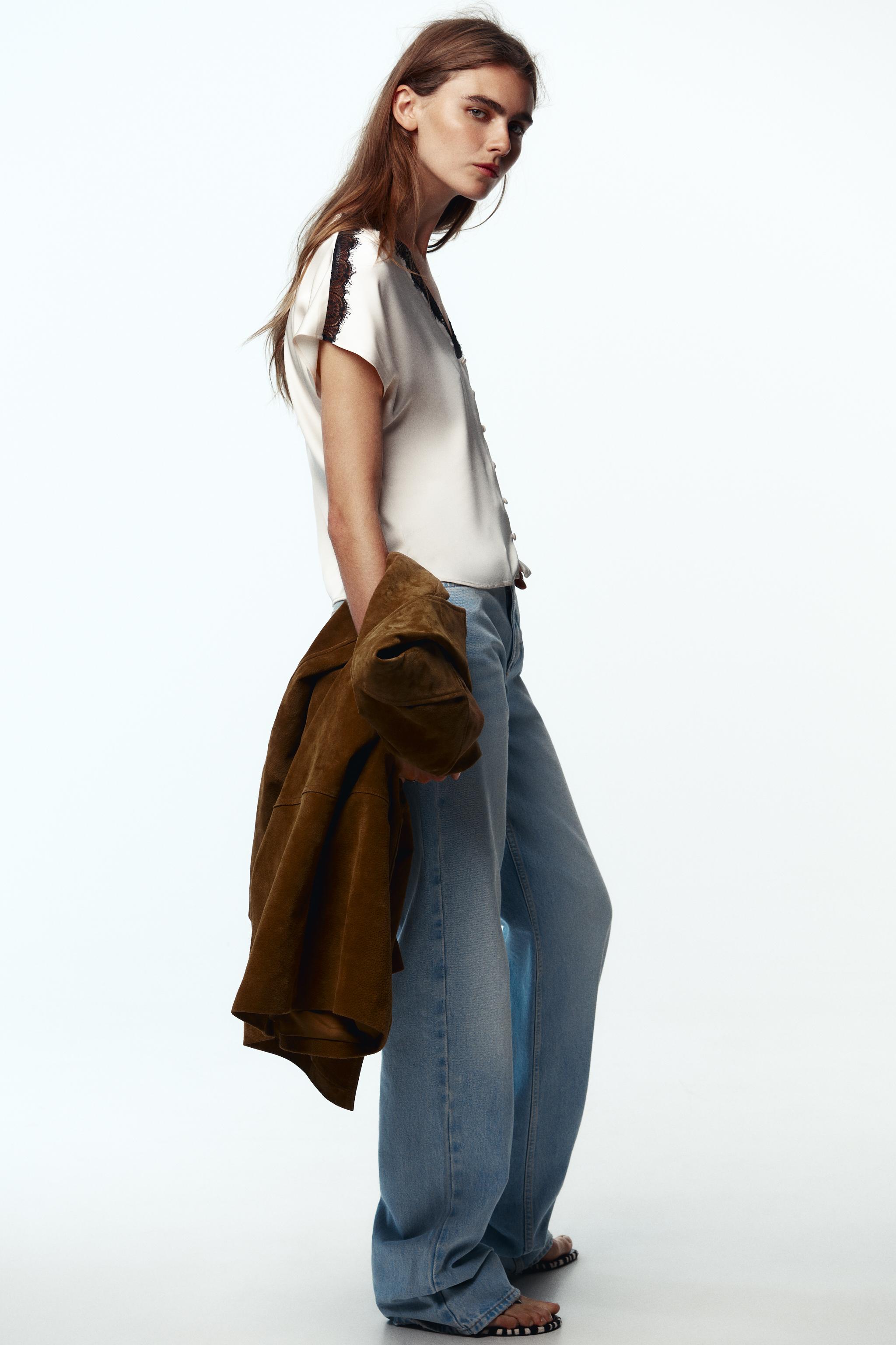 CONTRAST LACE SATIN EFFECT BLOUSE